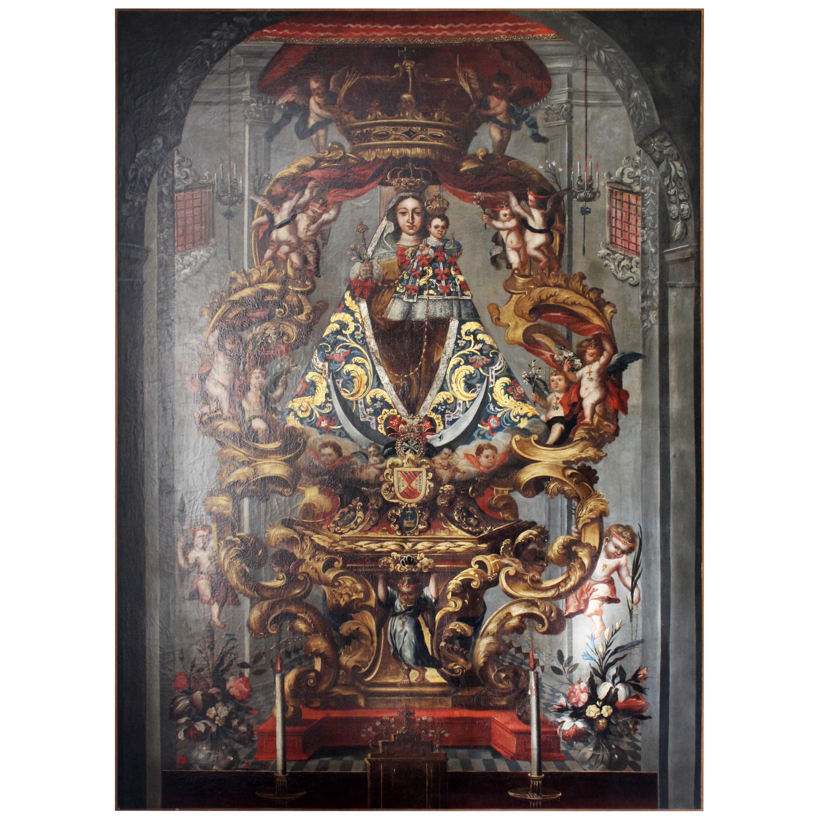 18th Century Andalusian Our Lady of the Rosary from Antequera Oil on Canvas
