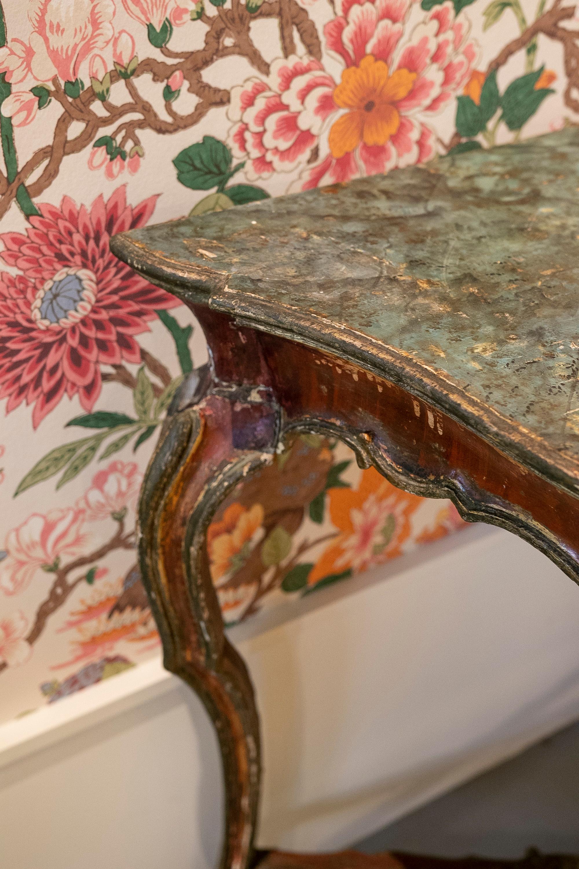 18th Century Andalusian  Pair of Consoles with Hand-Painted Marbled Top For Sale 6