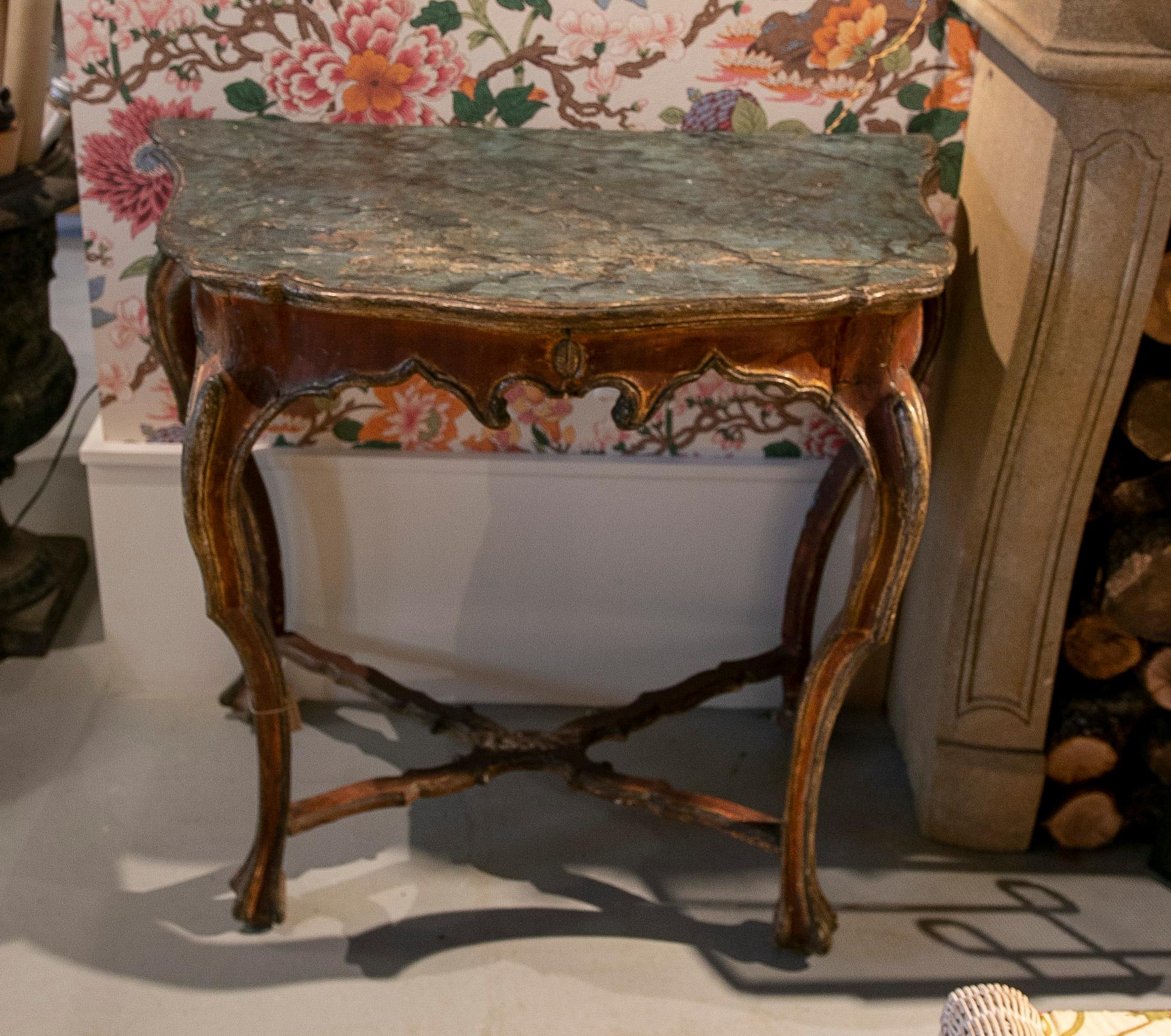 18th Century Andalusian  Pair of Consoles with Hand-Painted Marbled Top For Sale 13