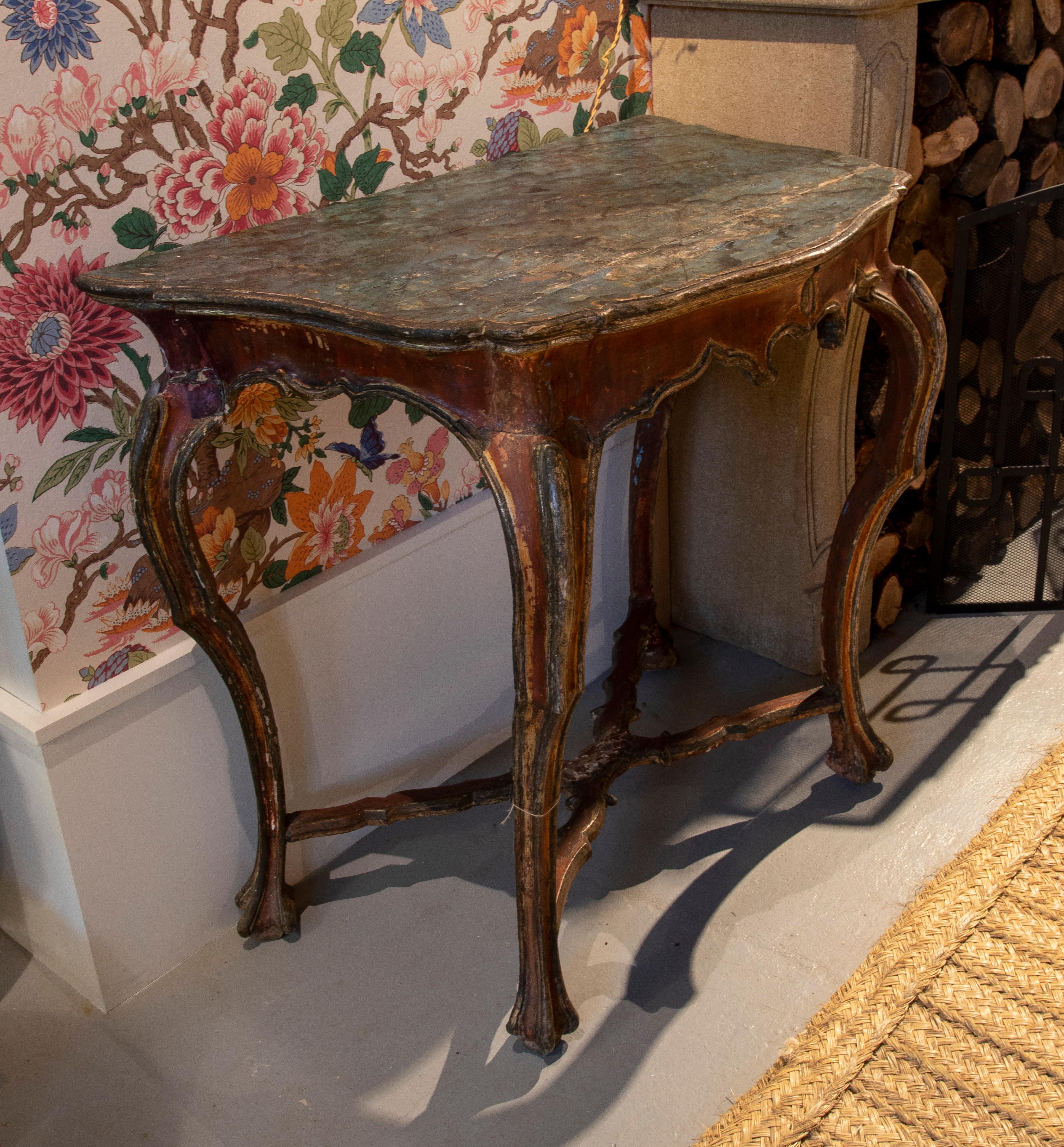 18th century andalusian pair of consoles with hand painted marbled top.