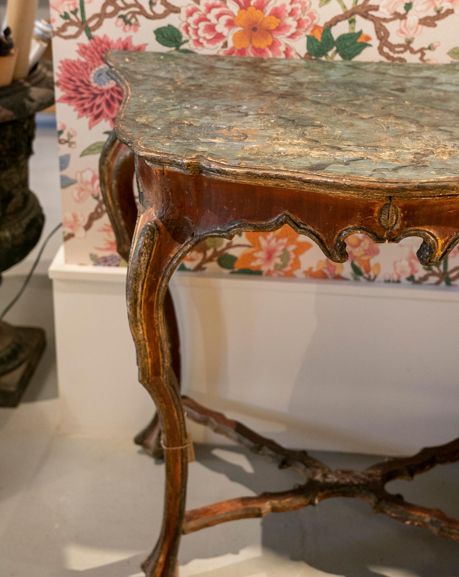 18th Century Andalusian  Pair of Consoles with Hand-Painted Marbled Top For Sale 14