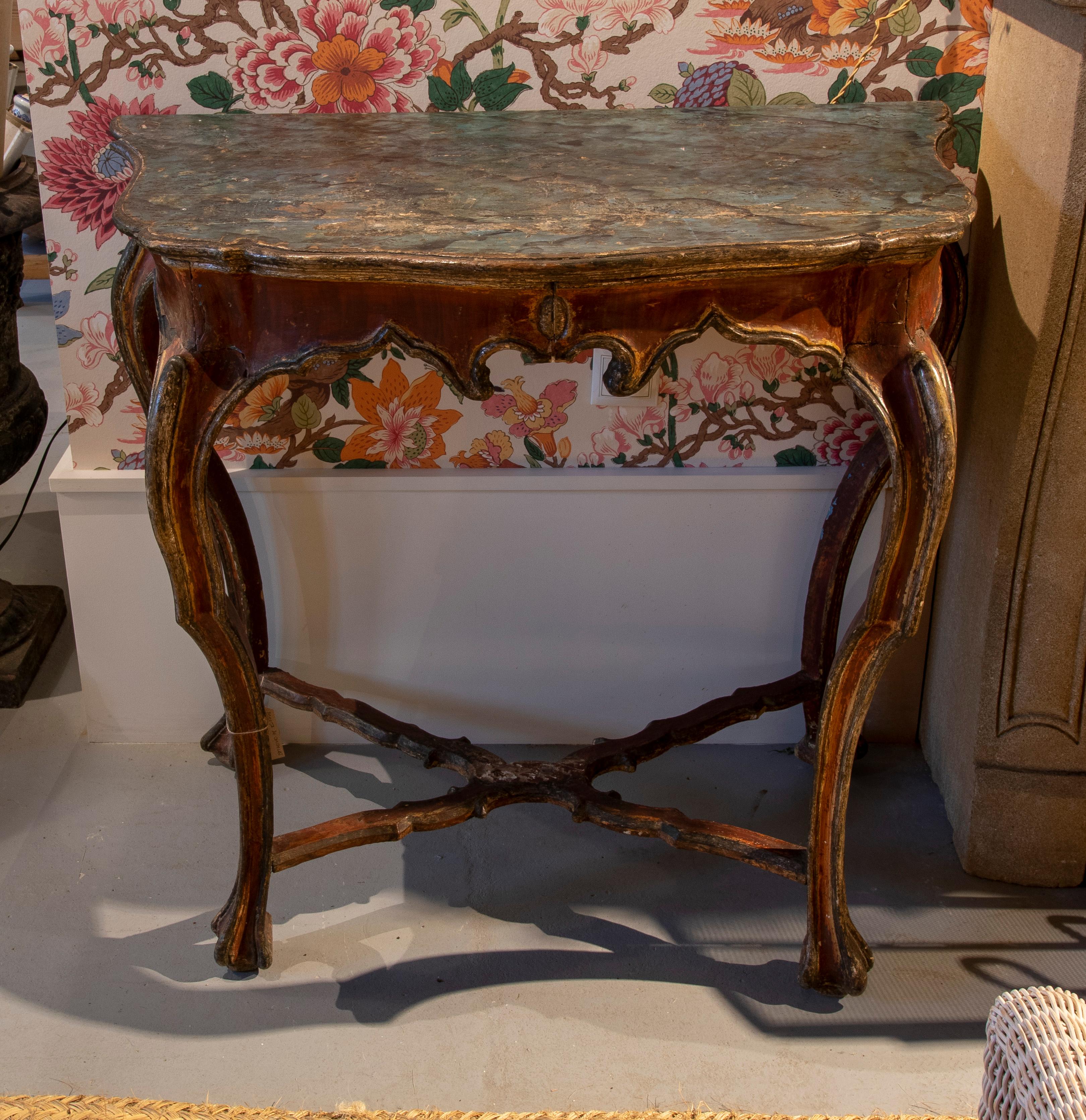 Spanish 18th Century Andalusian  Pair of Consoles with Hand-Painted Marbled Top For Sale