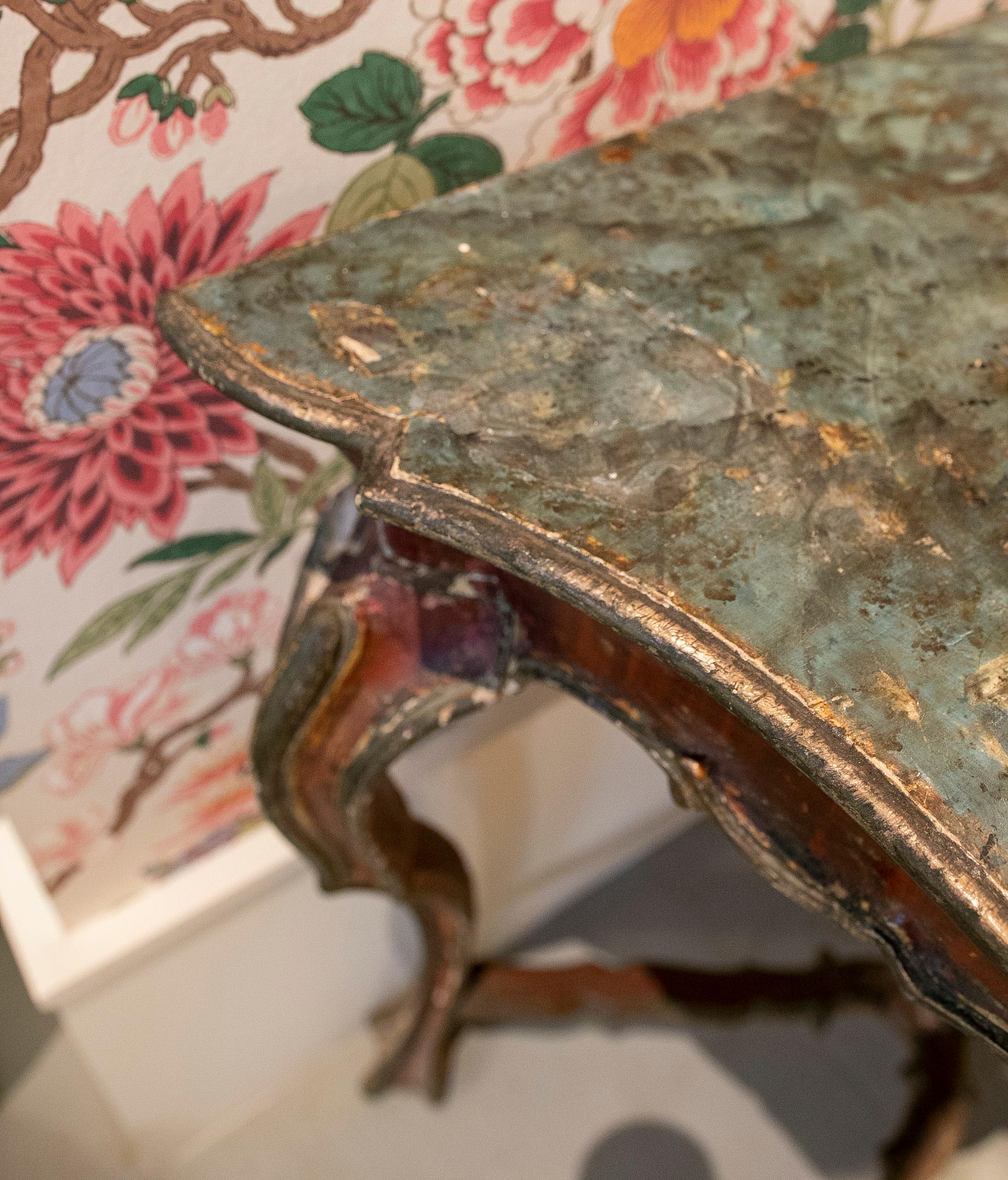18th Century and Earlier 18th Century Andalusian  Pair of Consoles with Hand-Painted Marbled Top For Sale