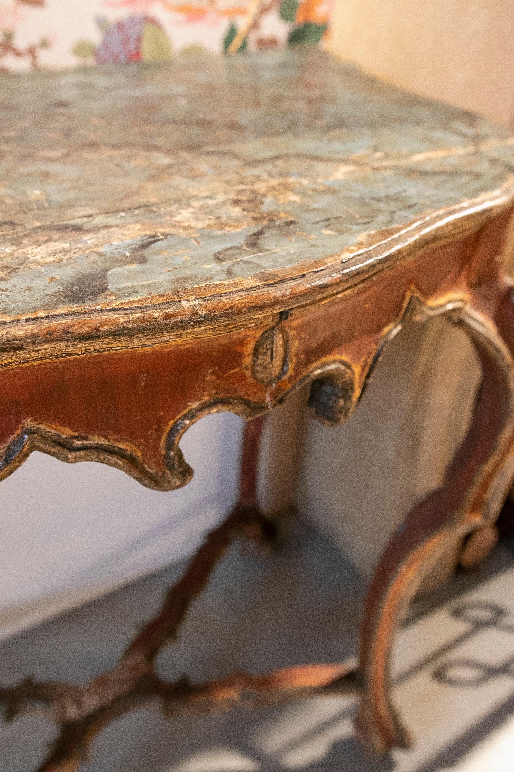18th Century Andalusian  Pair of Consoles with Hand-Painted Marbled Top For Sale 2
