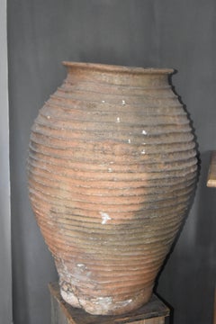 18th Century Andalusian Terra Cotta Ribbed Olive Jar from Spain