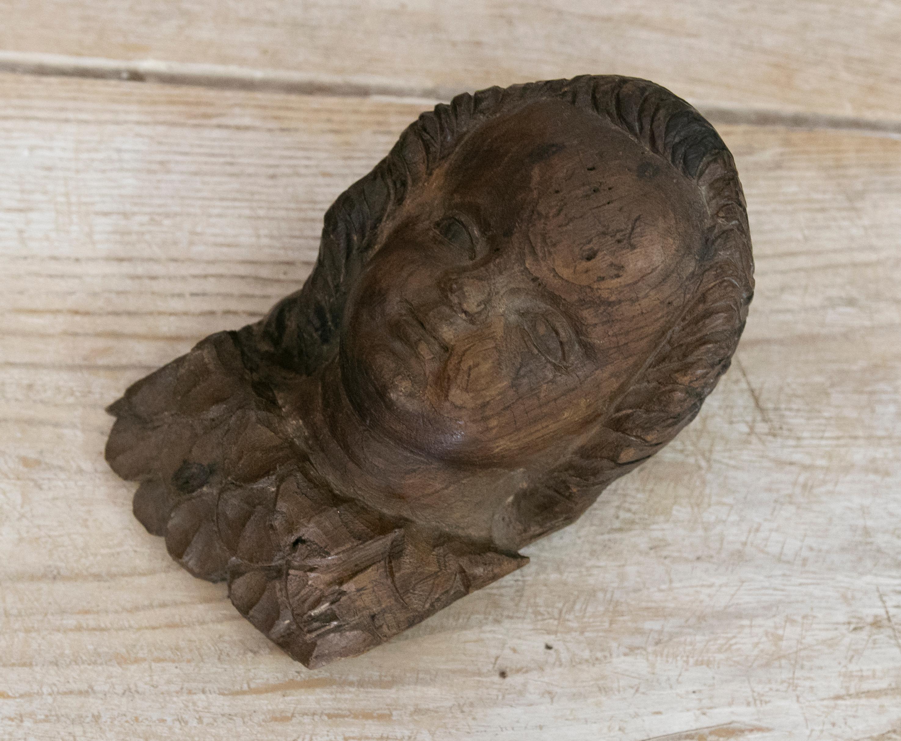 Hand-Carved 18th Century Angel's Head Sculpture Handcarved in Wood For Sale