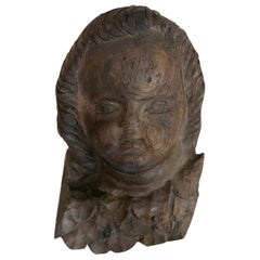 18th Century Angel's Head Sculpture Handcarved in Wood