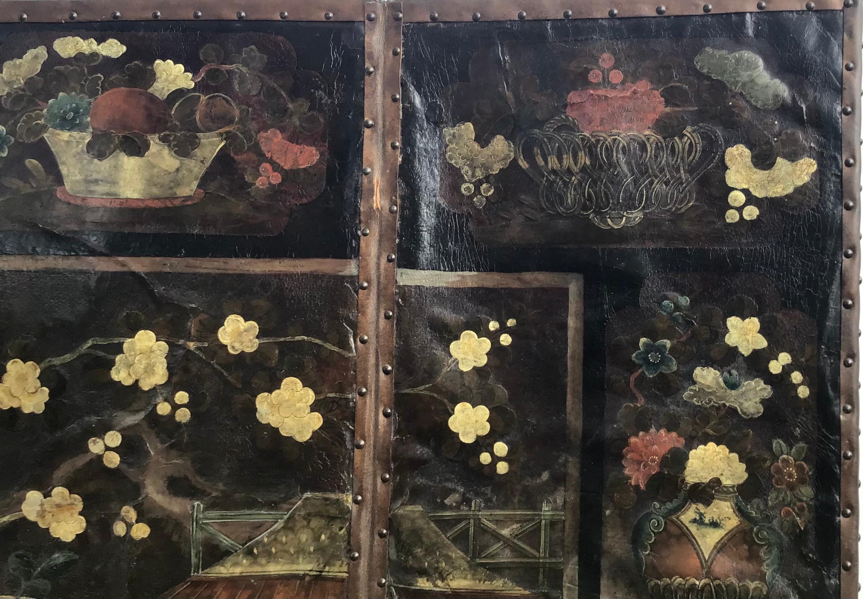 18th Century Anglo Dutch Six-Panel Folding Leather Screen 8