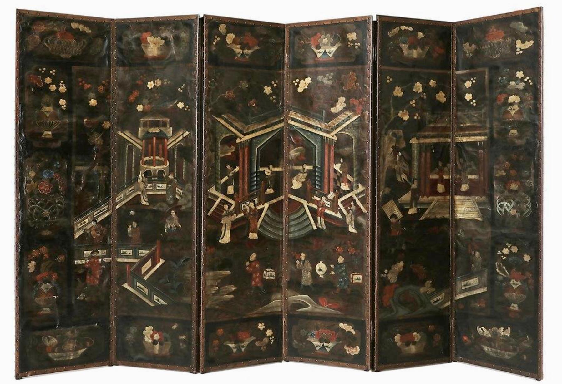 18th Century Anglo Dutch Six-Panel Folding Leather Screen 15