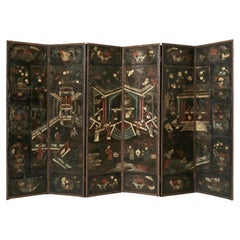 18th Century Anglo Dutch Six-Panel Folding Leather Screen