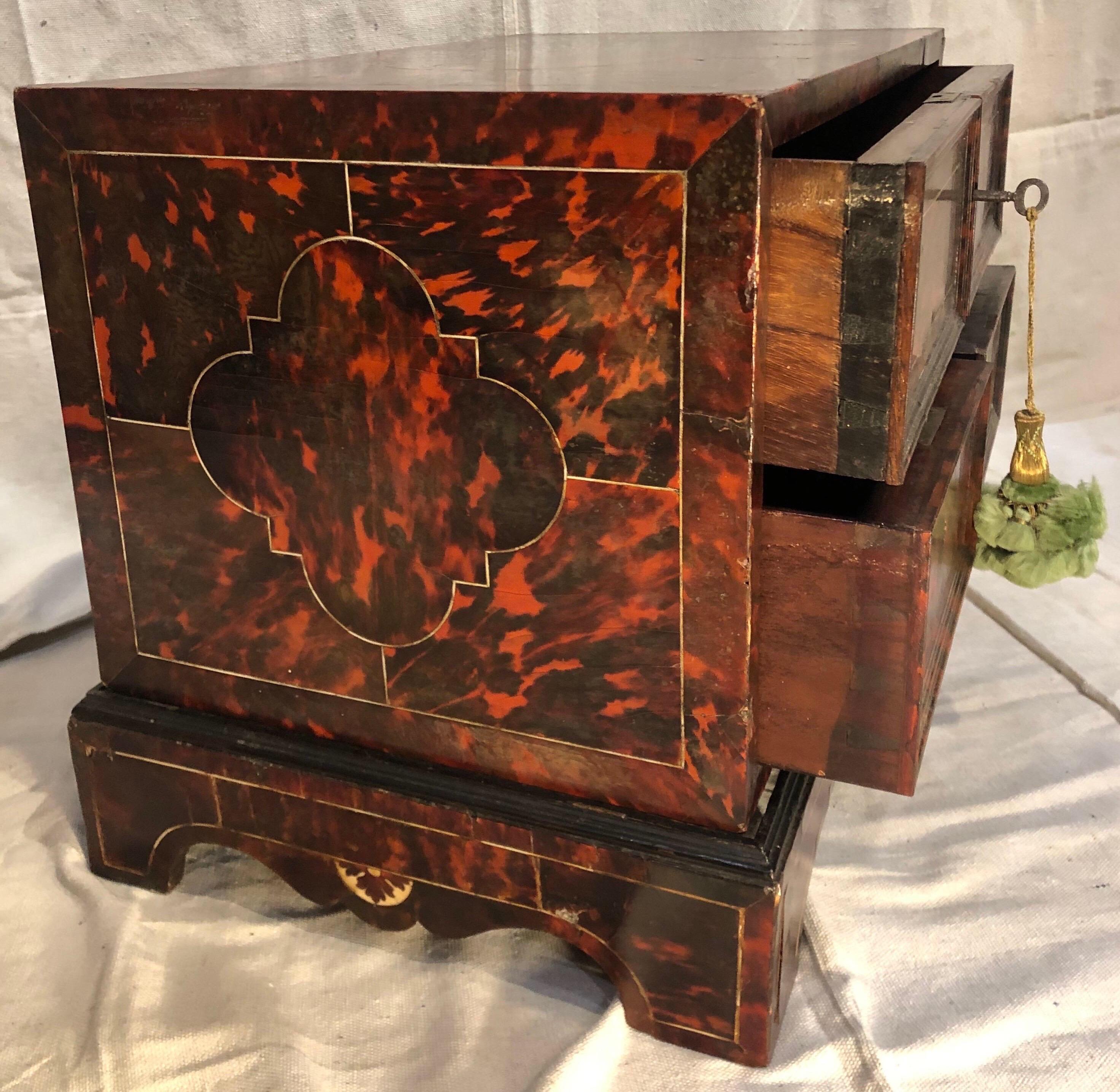 18th Century Anglo-Portuguese Tortoiseshell 3 Drawer Collectors Box on Stand  2