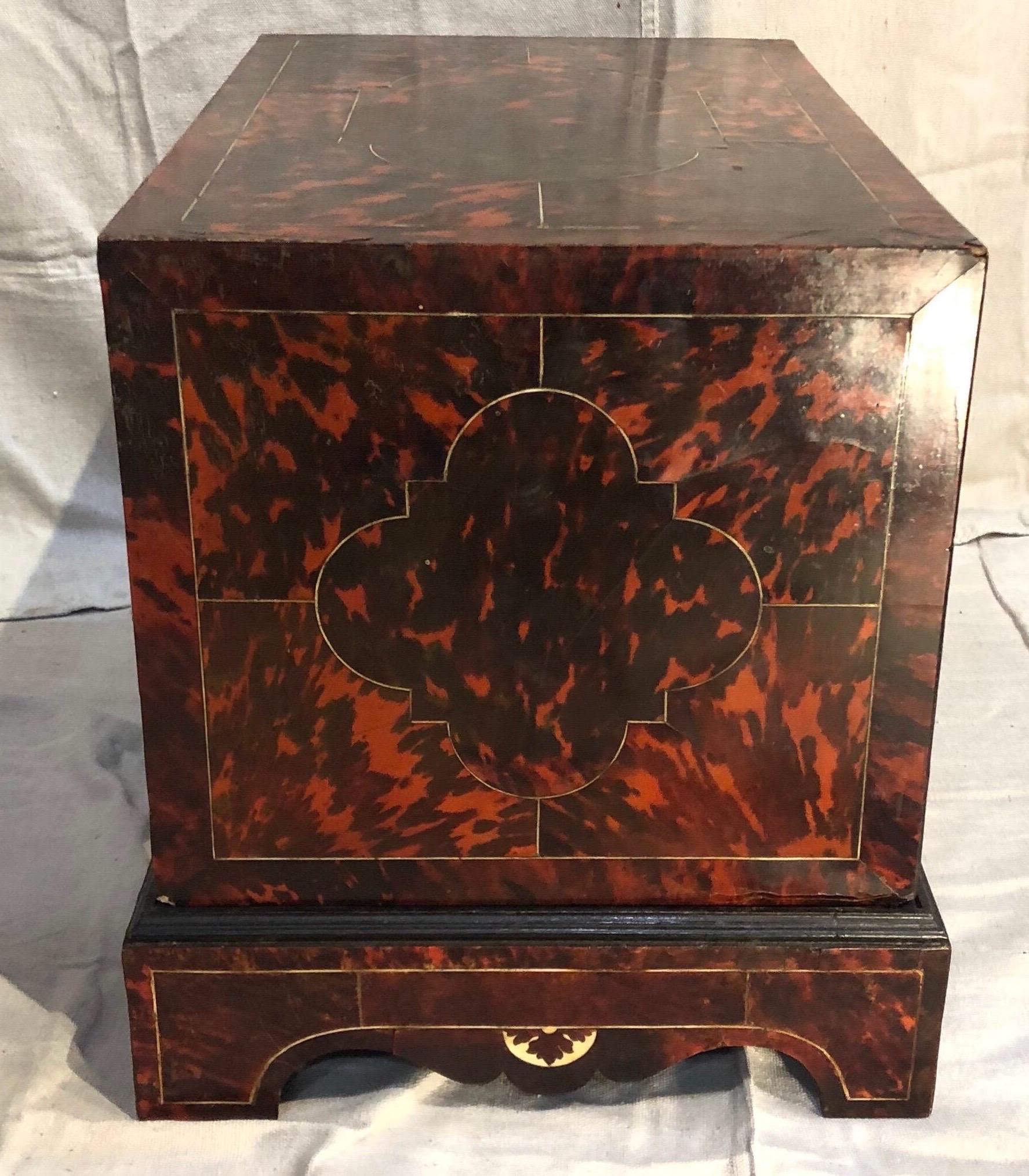 18th Century Anglo-Portuguese Tortoiseshell 3 Drawer Collectors Box on Stand  3