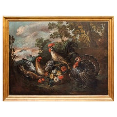 18th Century Animals Painting Oil on Canvas by Crivellone