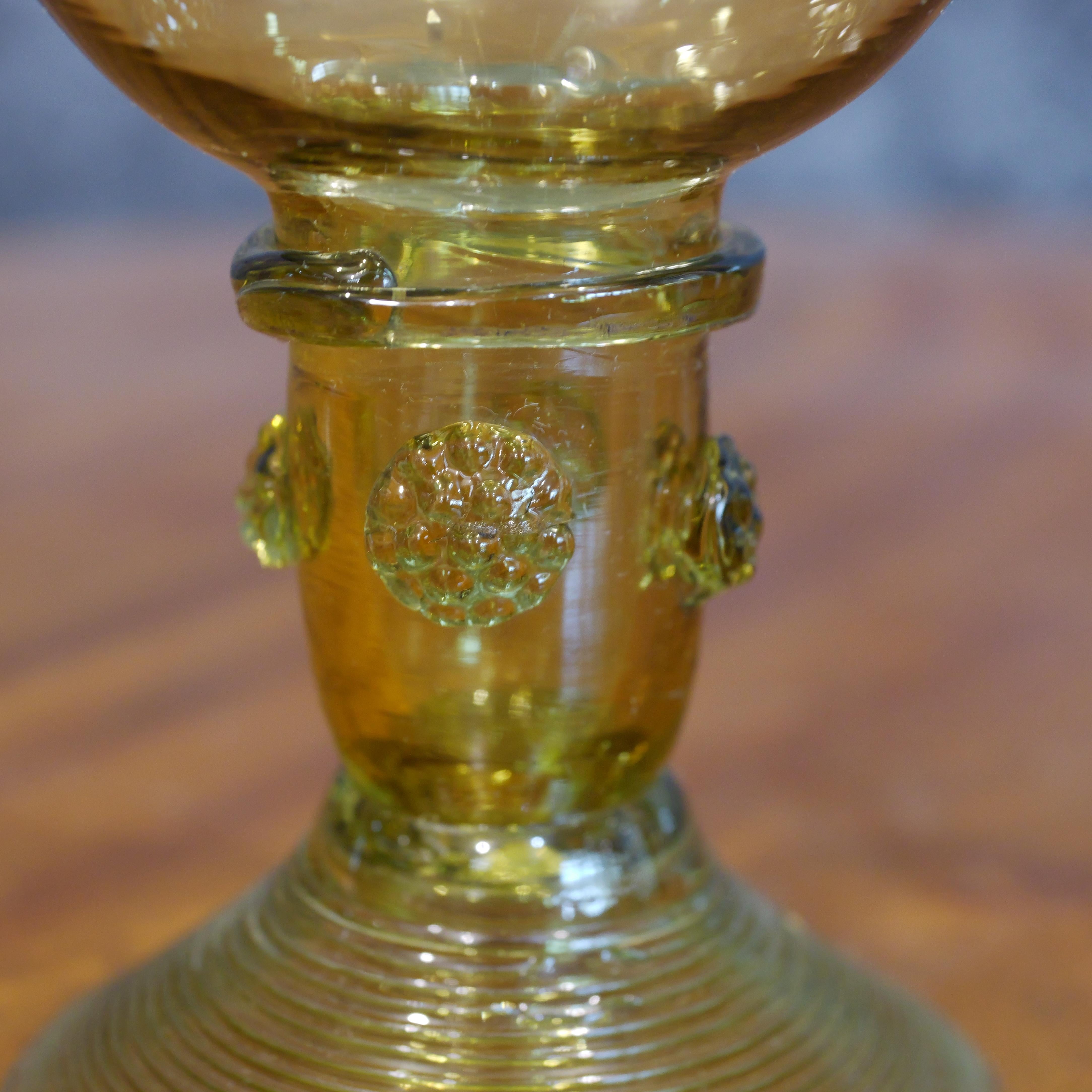 Dutch 18th Century Antique Amber Wine Roemer Glass For Sale