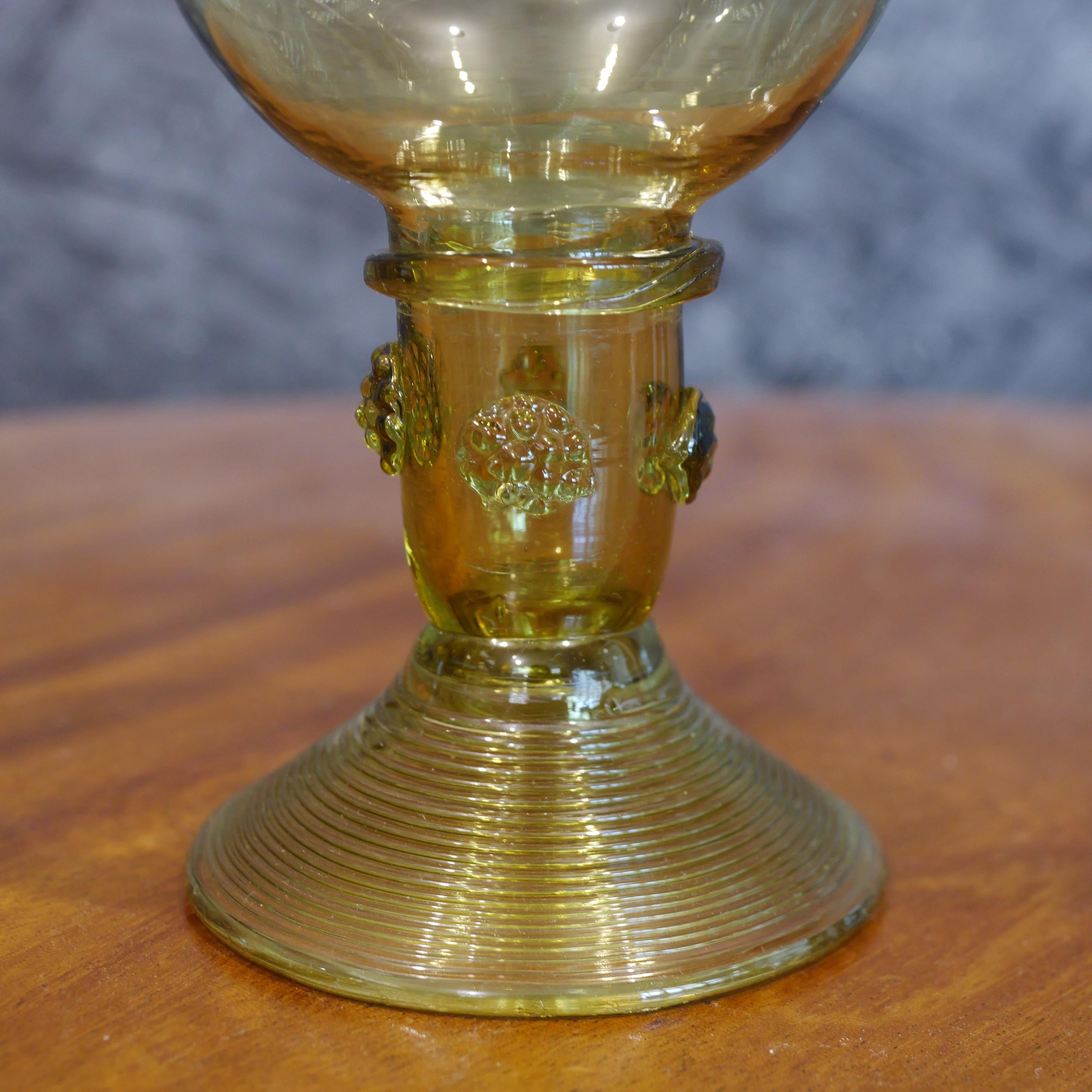 18th Century Antique Amber Wine Roemer Glass For Sale 2