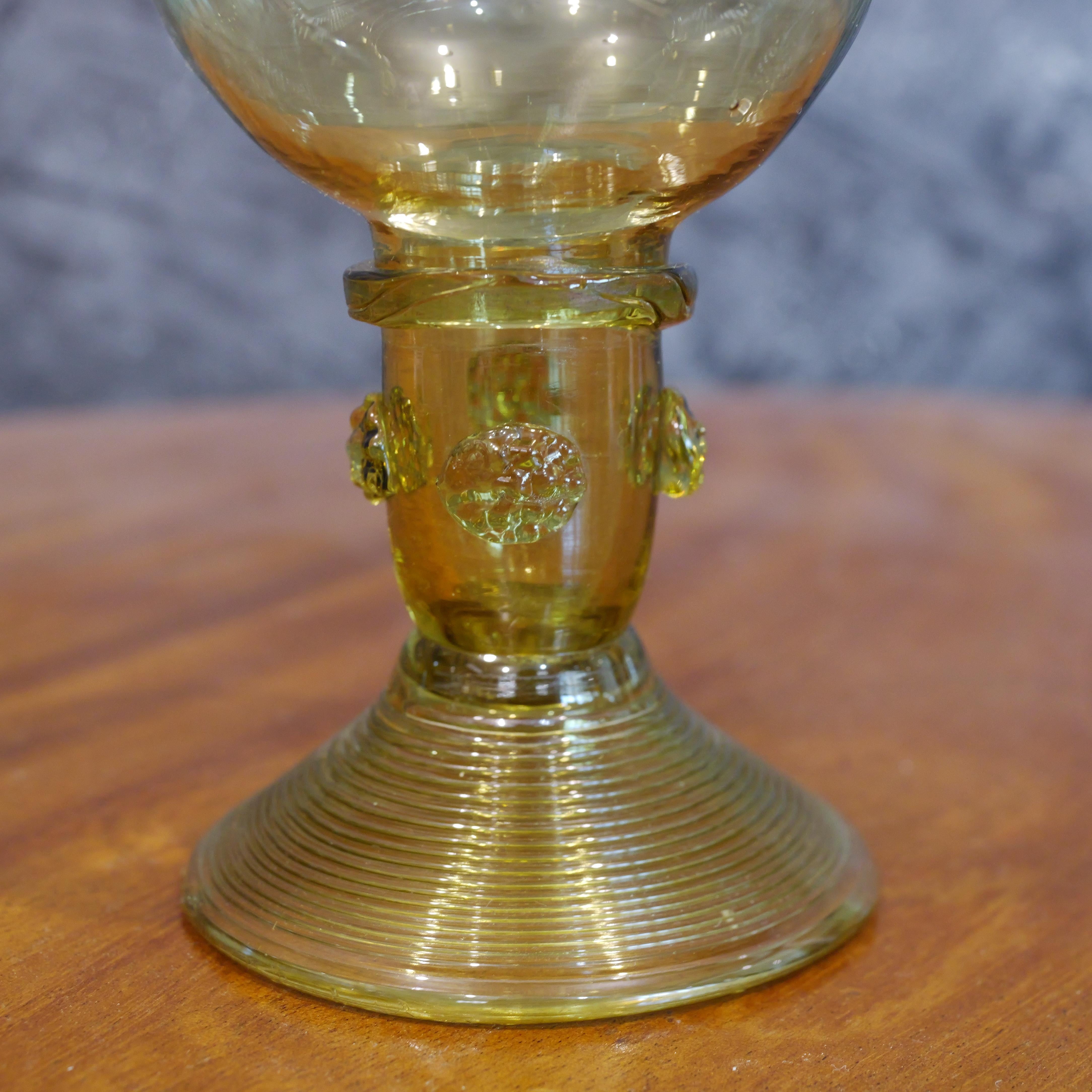 18th Century Antique Amber Wine Roemer Glass For Sale 3