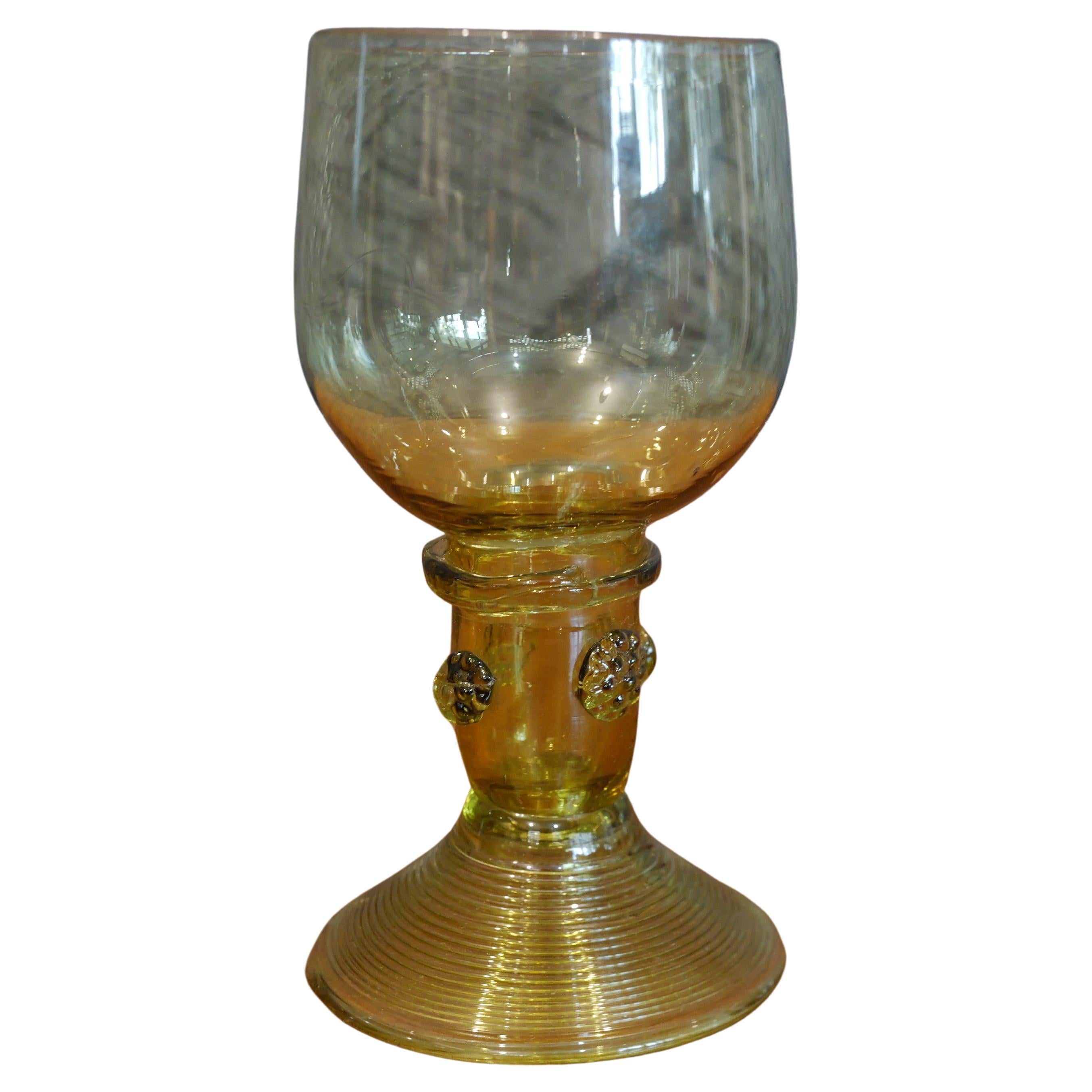 18th Century Antique Amber Wine Roemer Glass For Sale