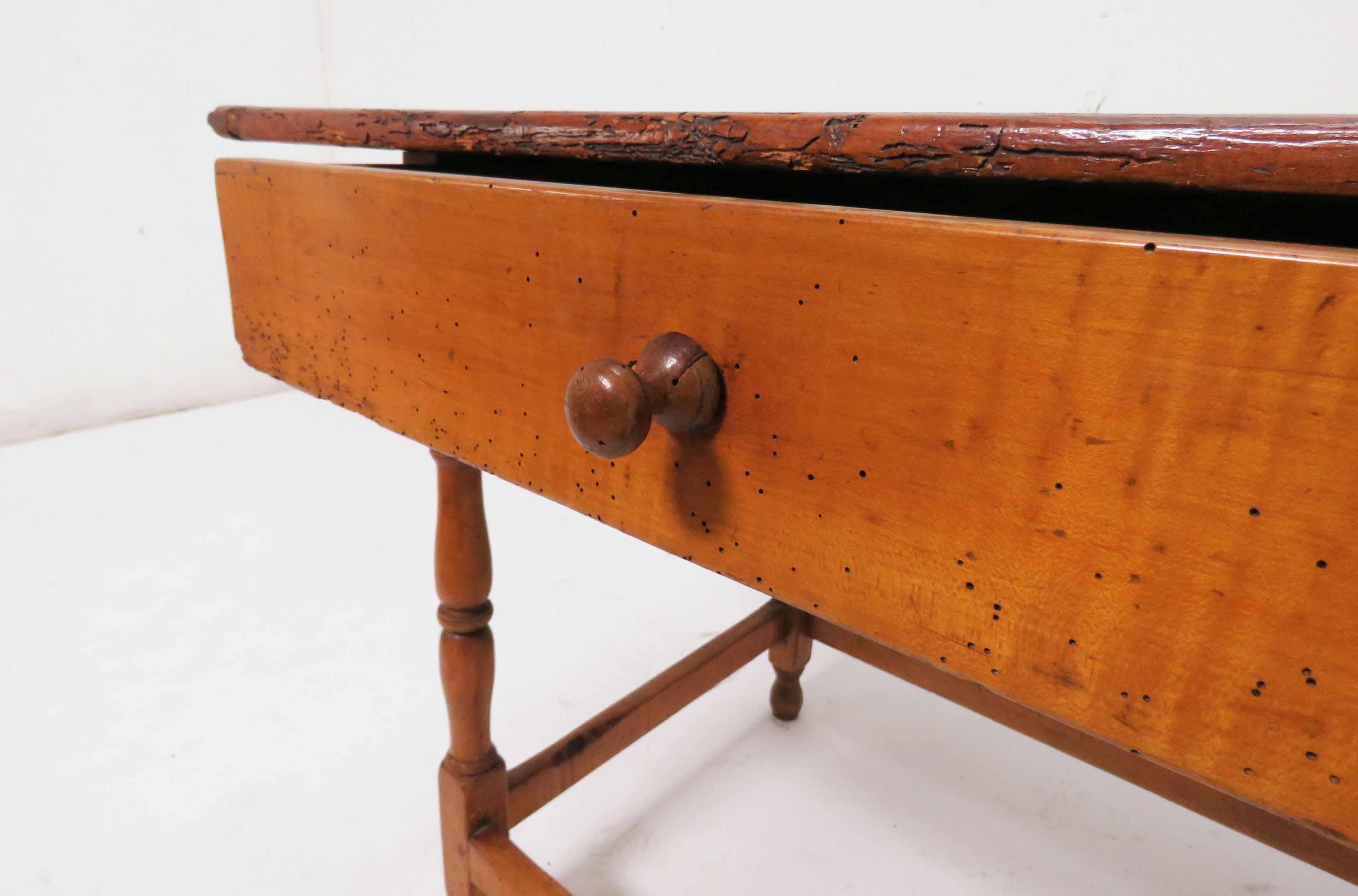 Primitive 18th Century Antique American Tavern Table with Breadboard Top