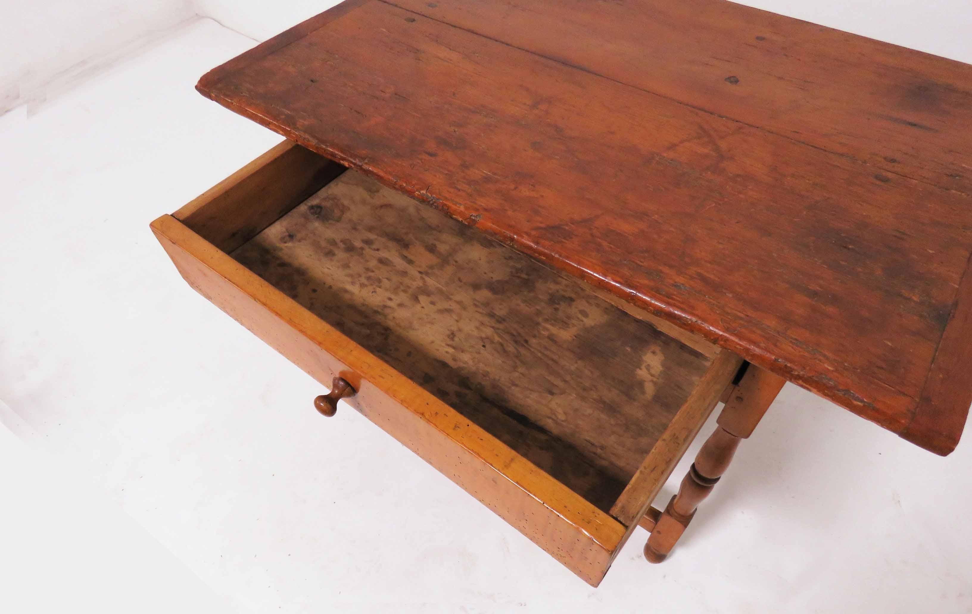 18th Century Antique American Tavern Table with Breadboard Top In Good Condition In Peabody, MA