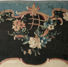 Late 18th Century French Antique Charcoal and Blue Floral Aubusson Rug