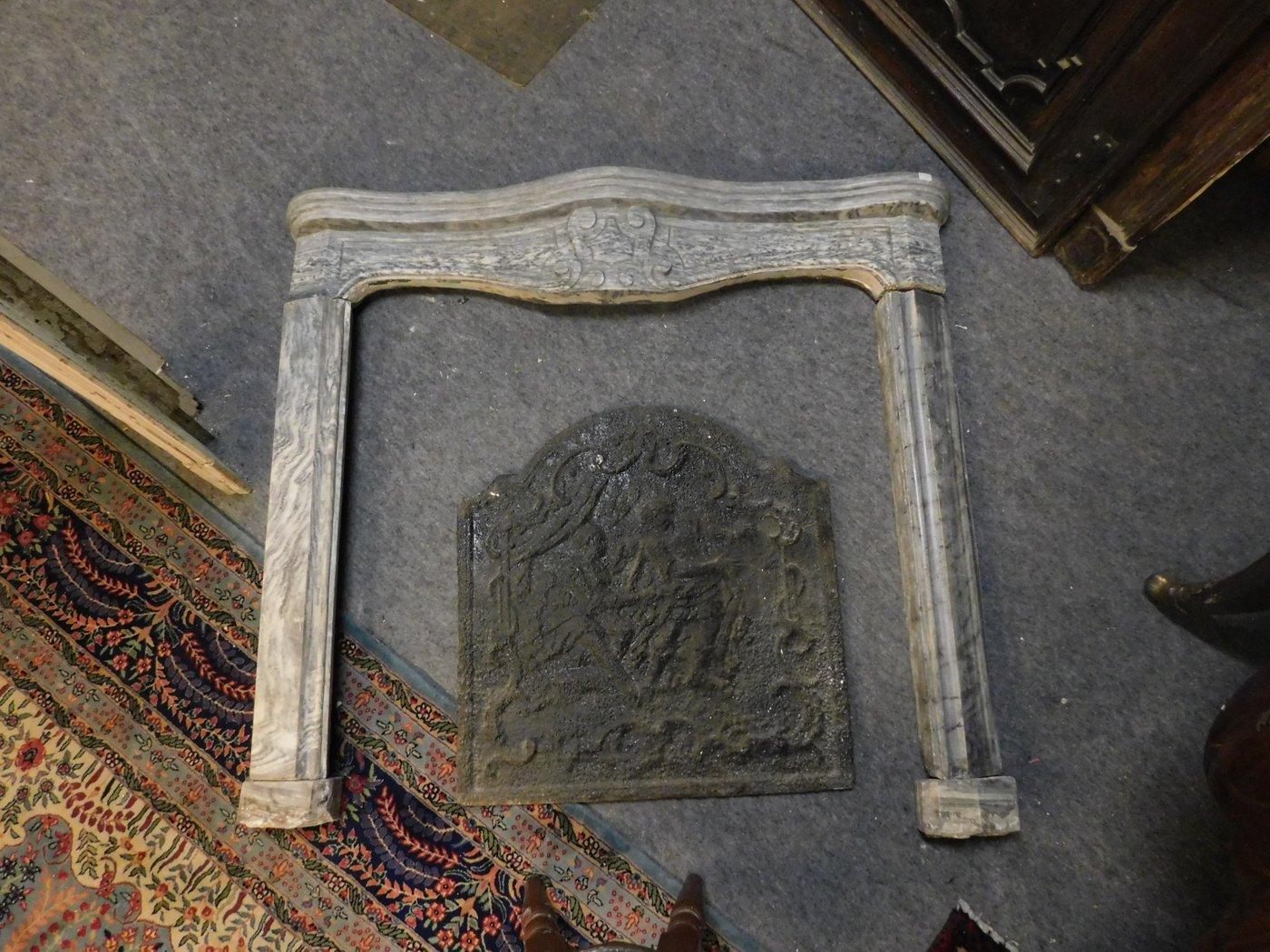 Italian 18th Century Antique Bardiglio Gray Marble Fireplace Mantel, Italy