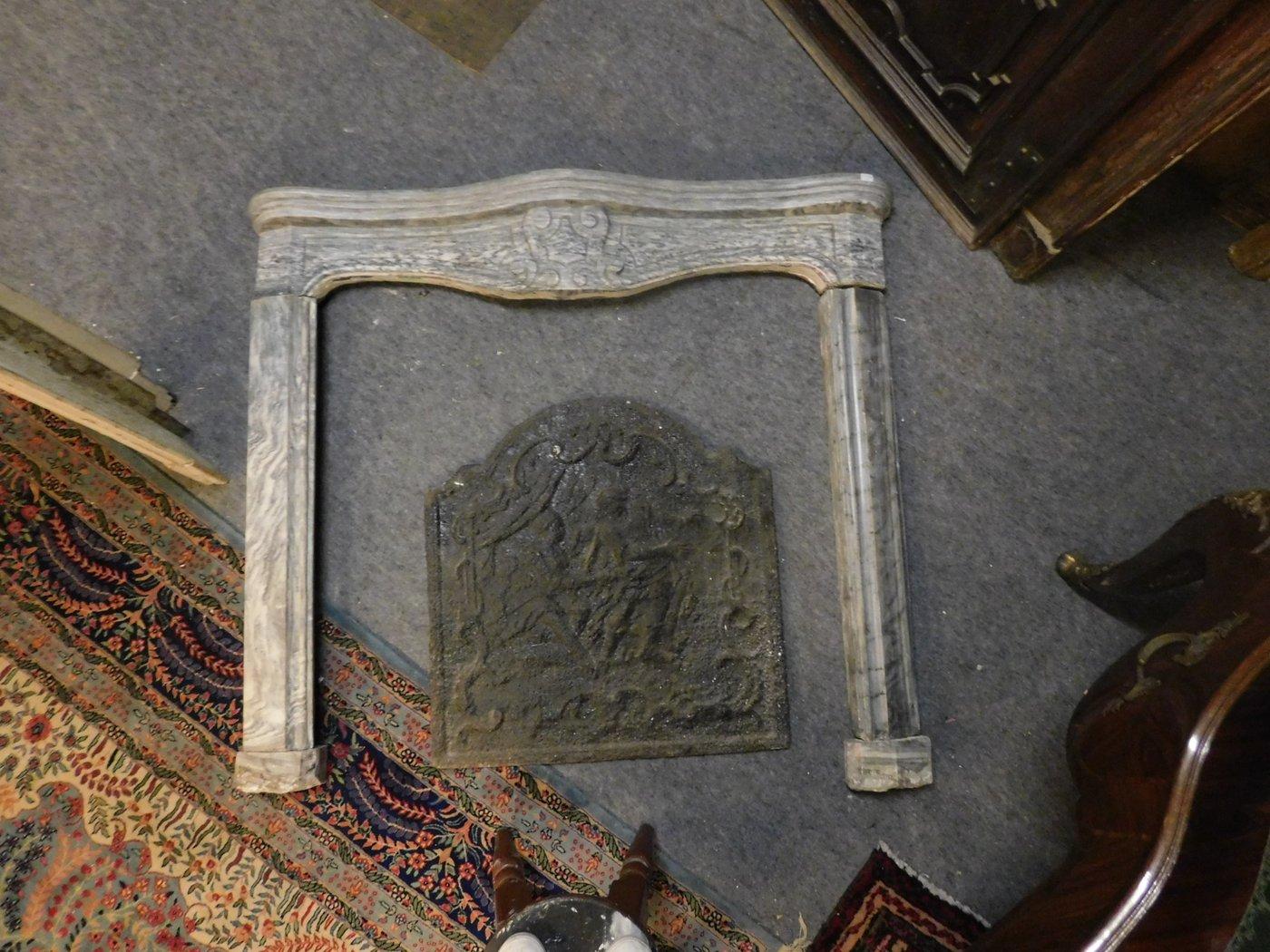 Hand-Carved 18th Century Antique Bardiglio Gray Marble Fireplace Mantel, Italy