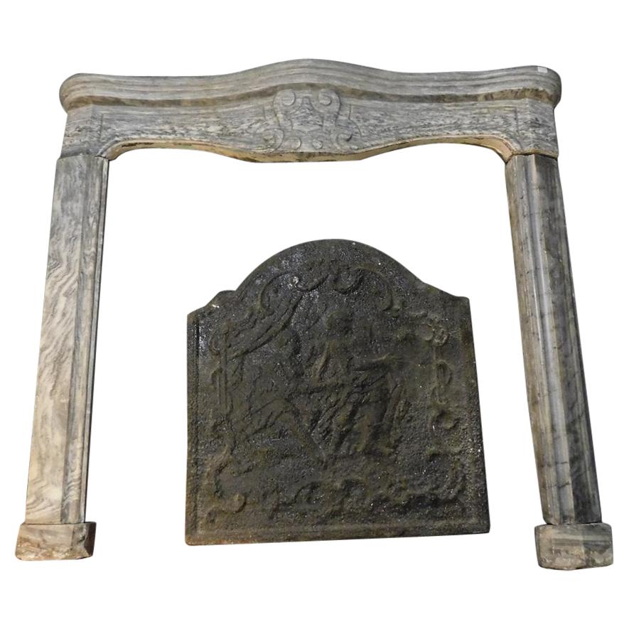 18th Century Antique Bardiglio Gray Marble Fireplace Mantel, Italy