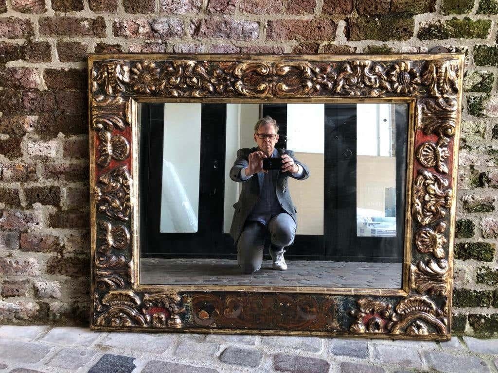 18th Century and Earlier 18th Century Antique Baroque Style Giltwood Mirror For Sale