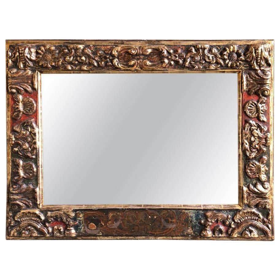 18th Century Antique Baroque Style Giltwood Mirror For Sale