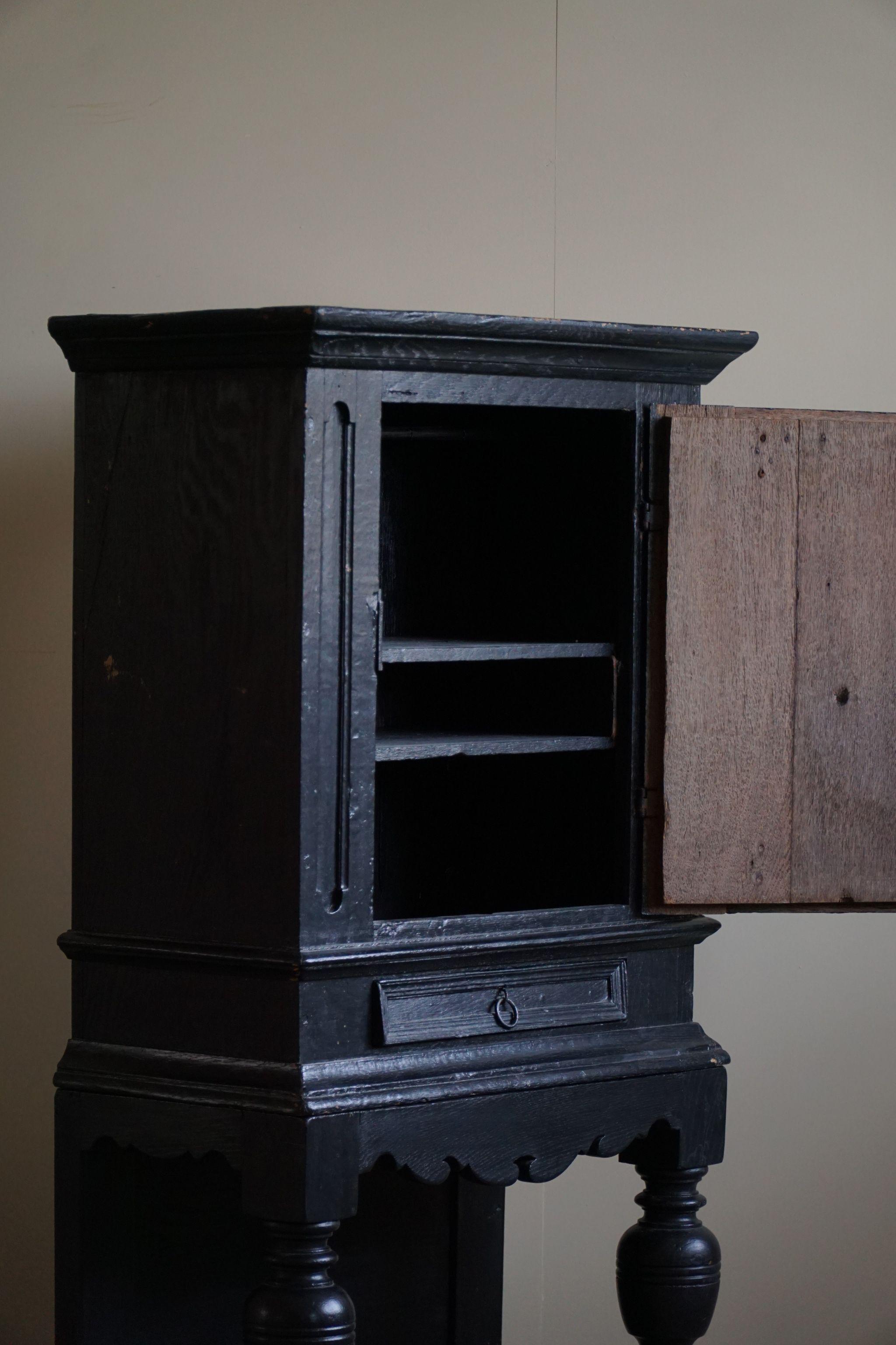 18th Century, Antique Black Painted Cabinet by a Danish Cabinetmaker, Baroque For Sale 7