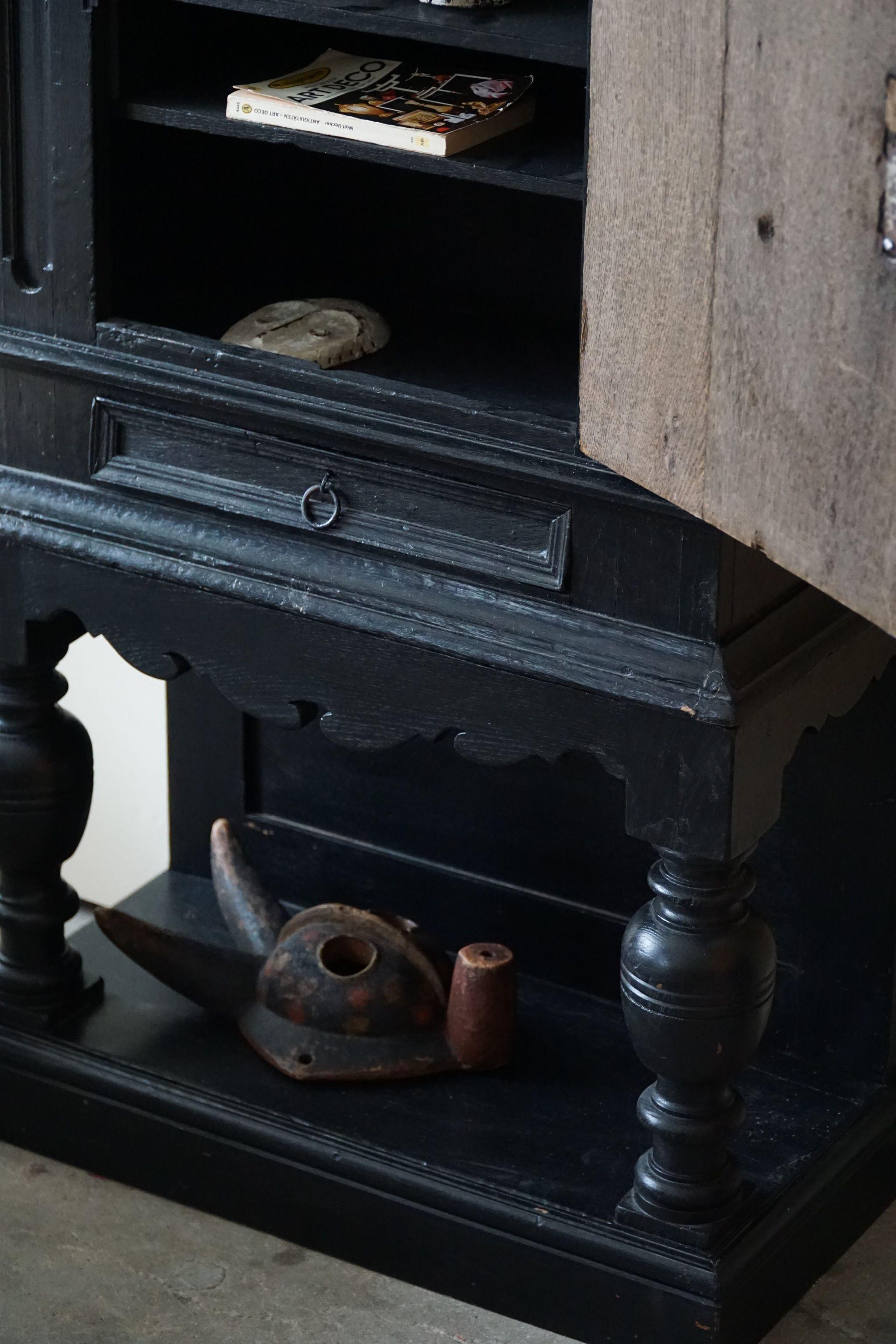 18th Century, Antique Black Painted Cabinet by a Danish Cabinetmaker, Baroque For Sale 9