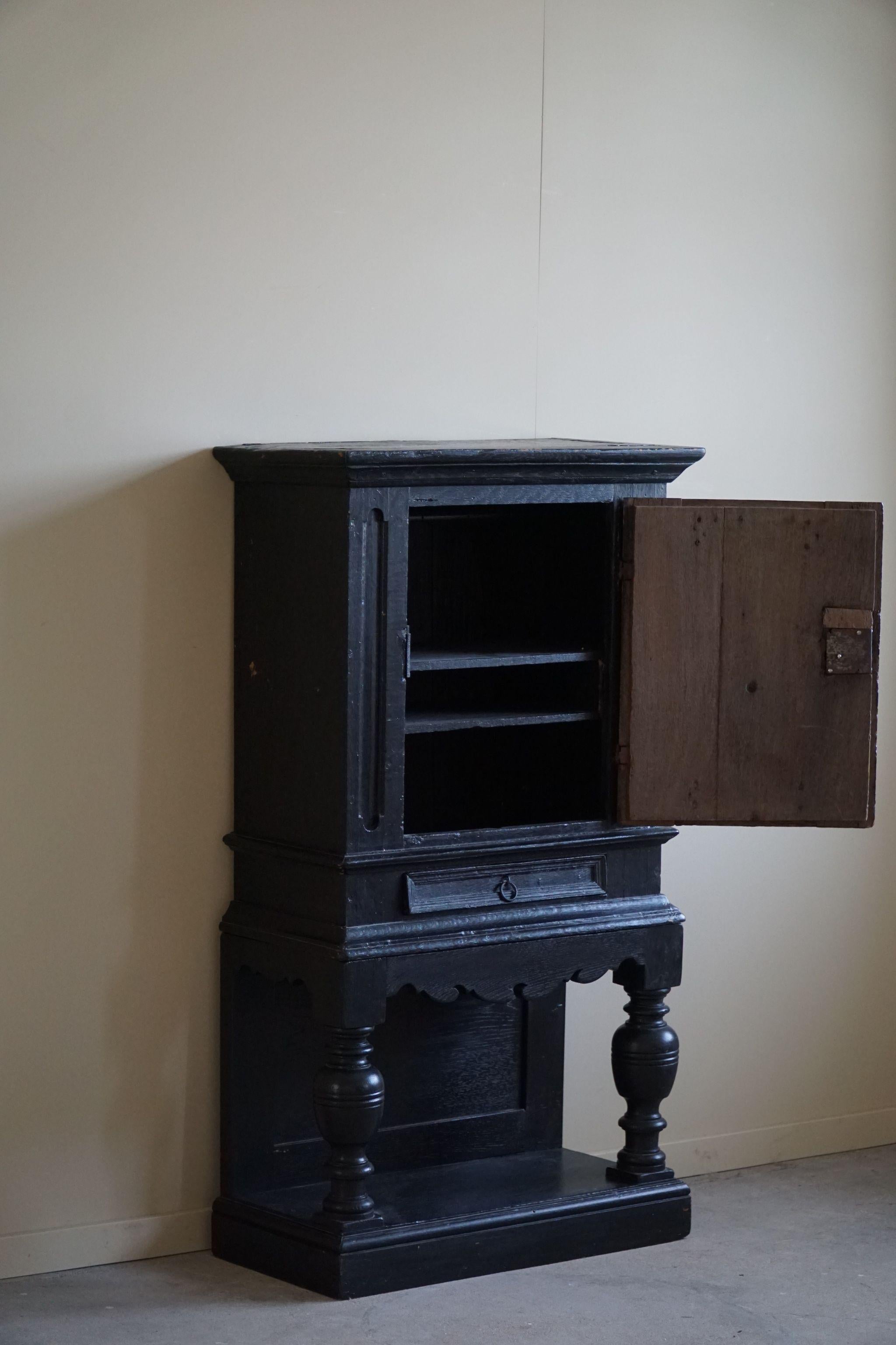 18th Century, Antique Black Painted Cabinet by a Danish Cabinetmaker, Baroque For Sale 1