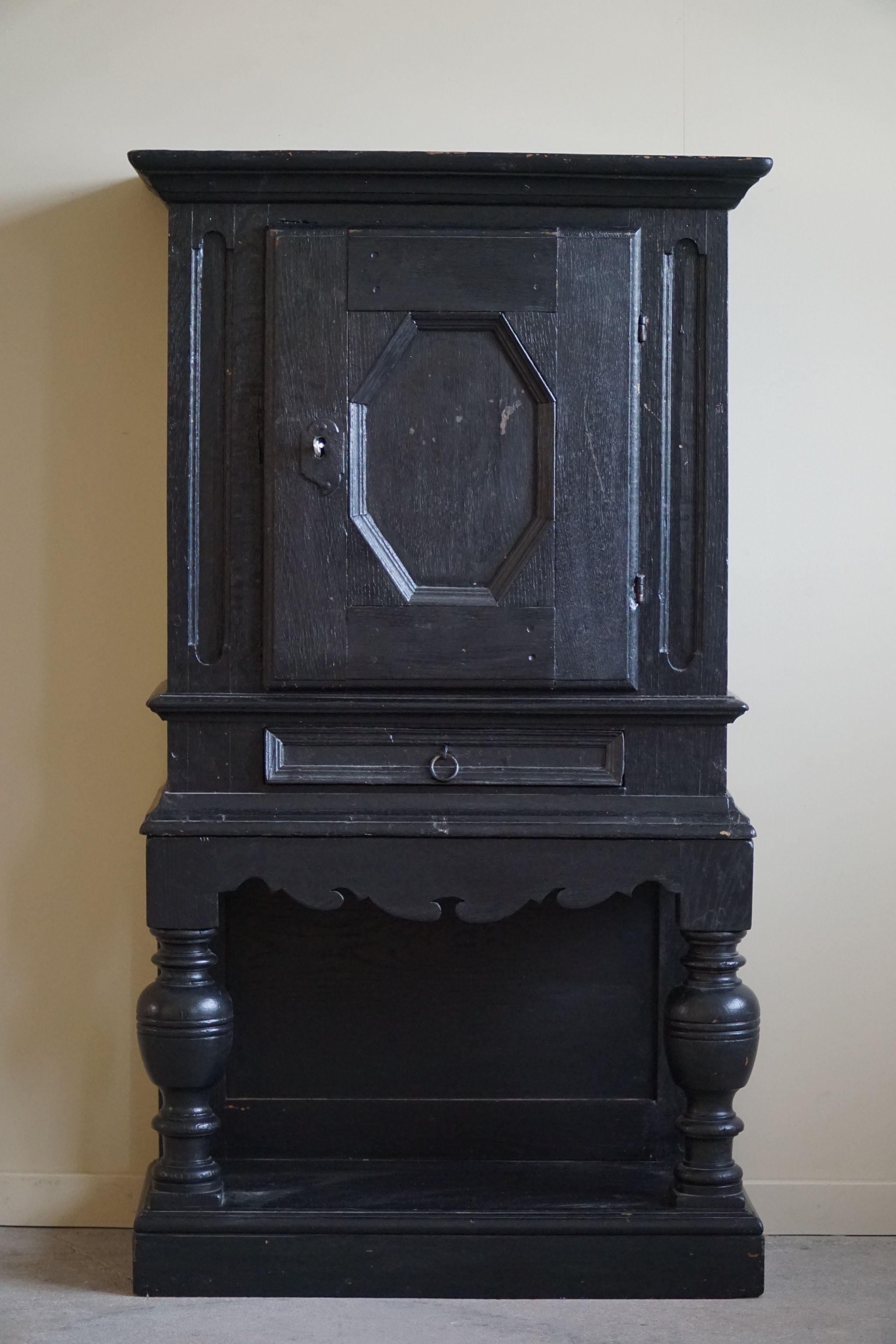 18th Century, Antique Black Painted Cabinet by a Danish Cabinetmaker, Baroque For Sale 5
