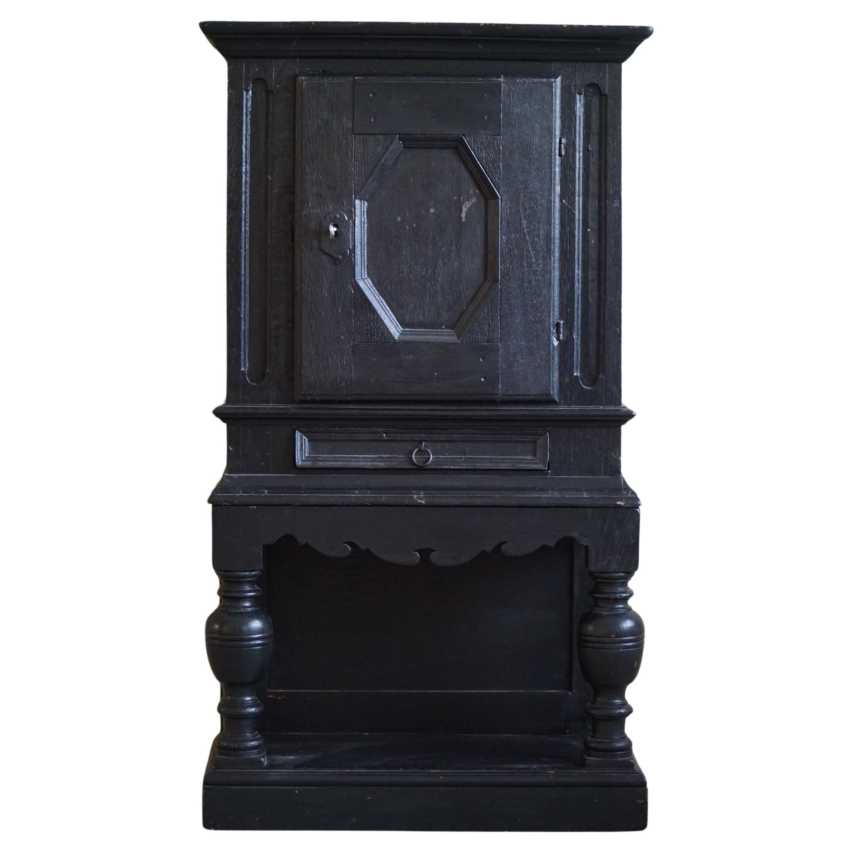 18th Century, Antique Black Painted Cabinet by a Danish Cabinetmaker, Baroque For Sale
