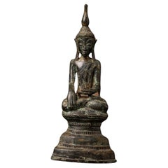 18th century antique bronze Burmese Buddha statue in Bhumisparsha Mudra