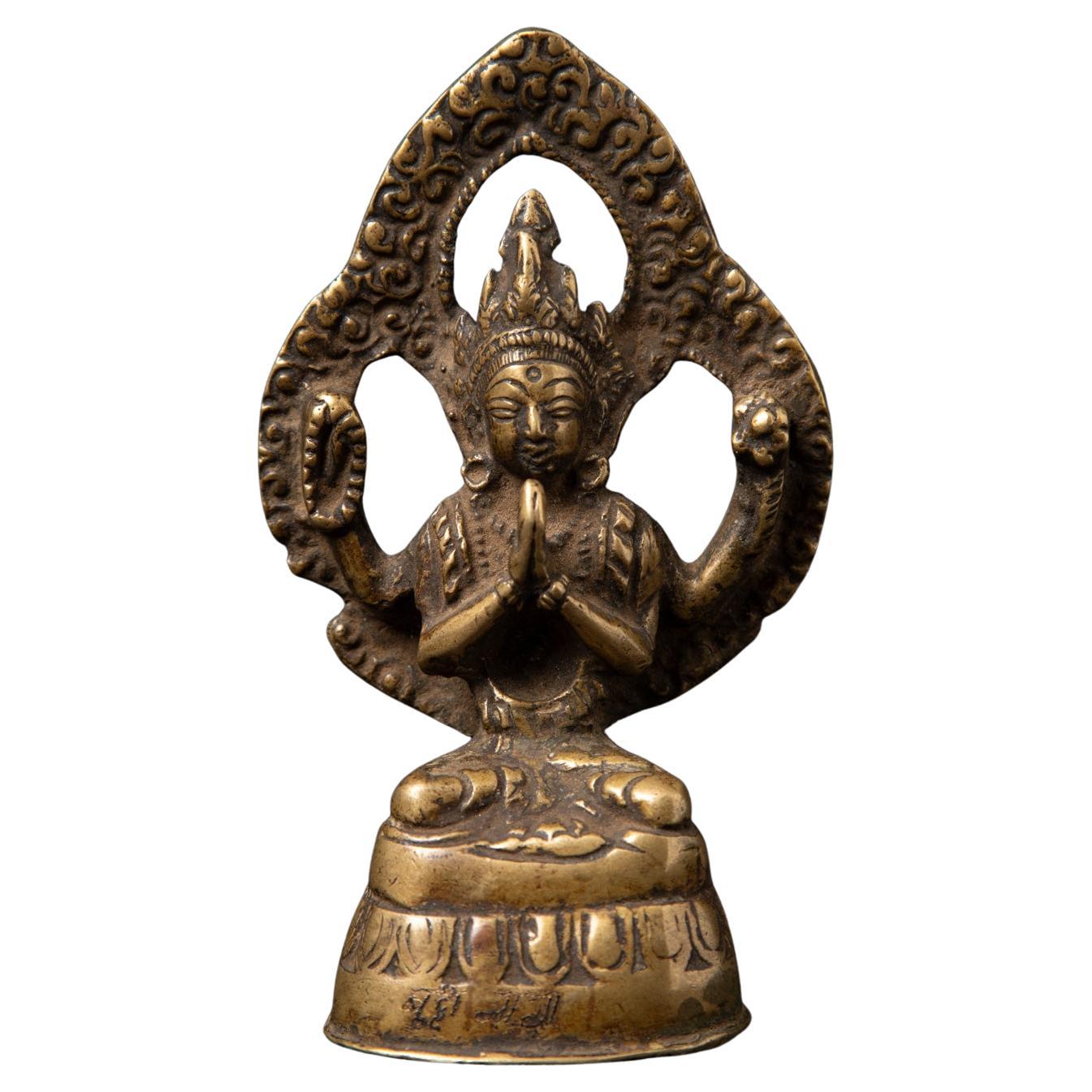 statue de Chenrezig népalaise du 18e siècle en bronze ancien du Népal - Bouddhas d'origine