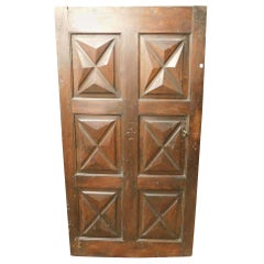 18th Century Antique Brown Walnut Wood Door, Carved Symbols, with Diamonds
