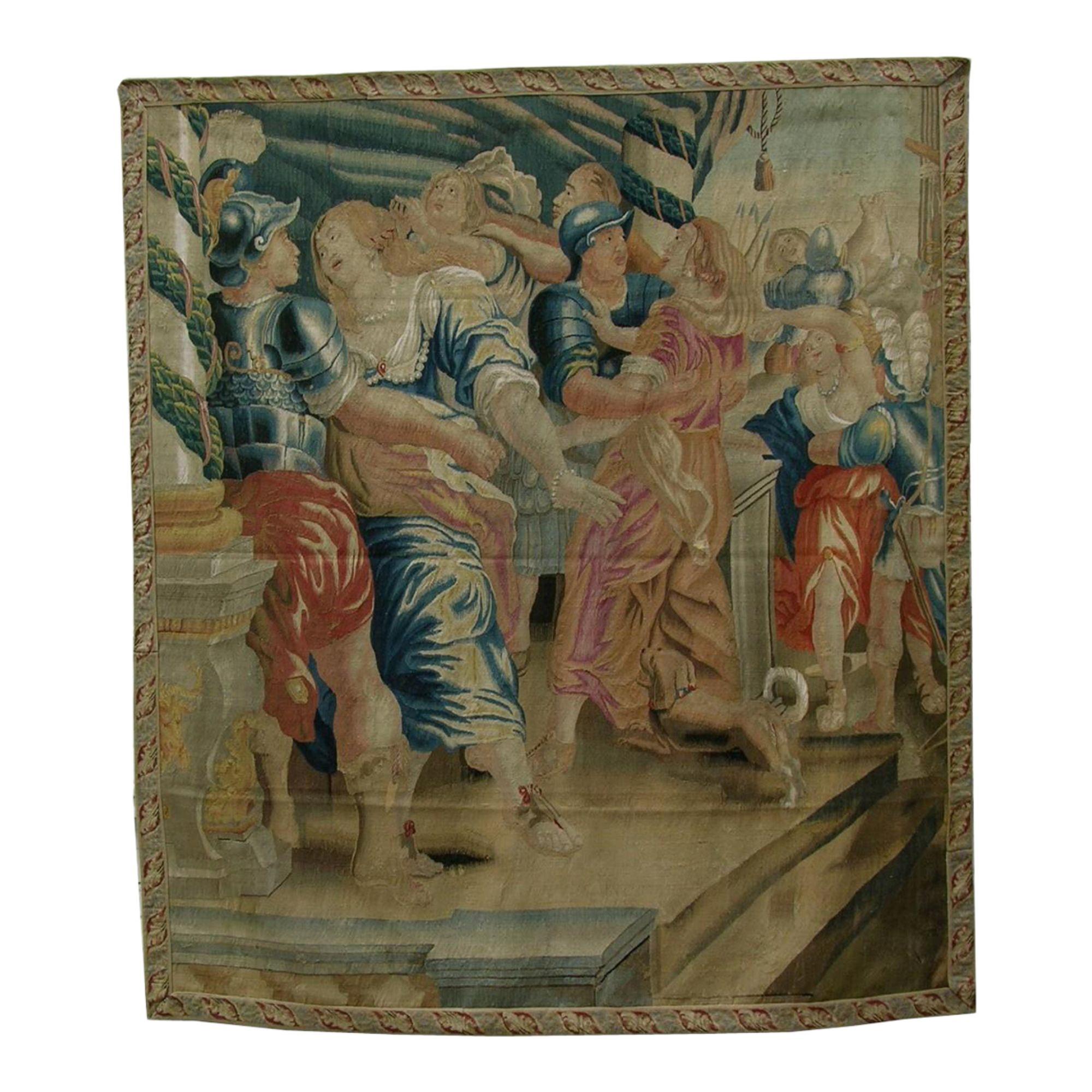 18th Century Antique Brussels Tapestry 8'8" X 7'8" For Sale