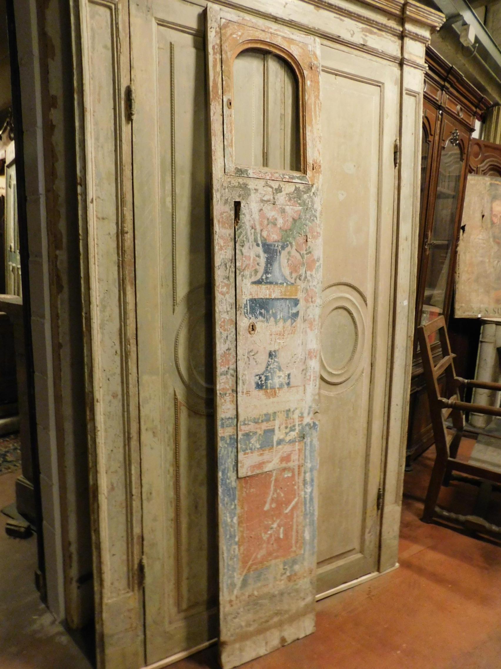 18th Century Antique Cabinet or Wall Cabinet with Small Glass, Hand Painted 4