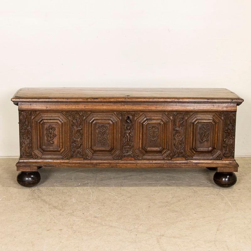 18th Century Antique Carved Oak Baroque Trunk from Denmark, circa 1776 In Good Condition In Round Top, TX