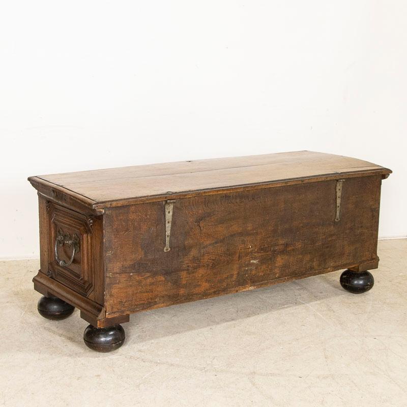 Wood 18th Century Antique Carved Oak Baroque Trunk from Denmark, circa 1776