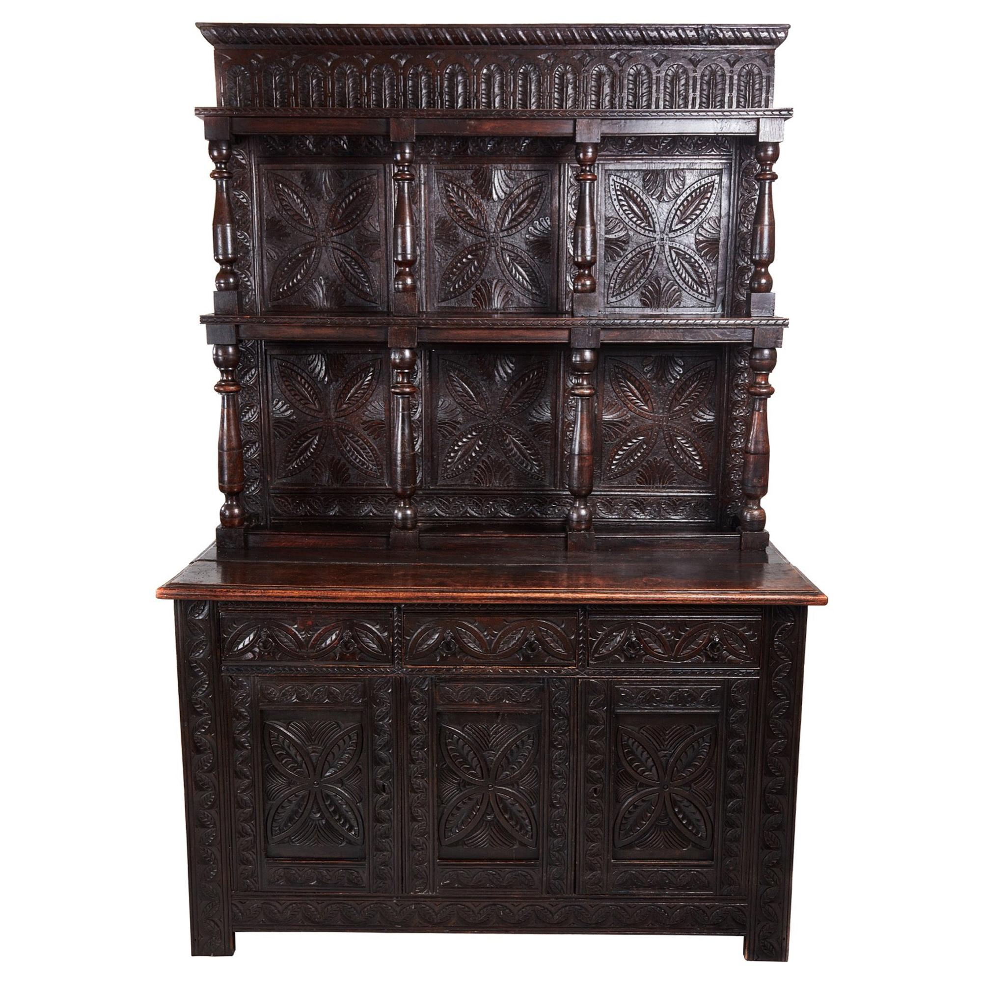 18th Century Antique Carved Oak Dresser, c.1740 For Sale