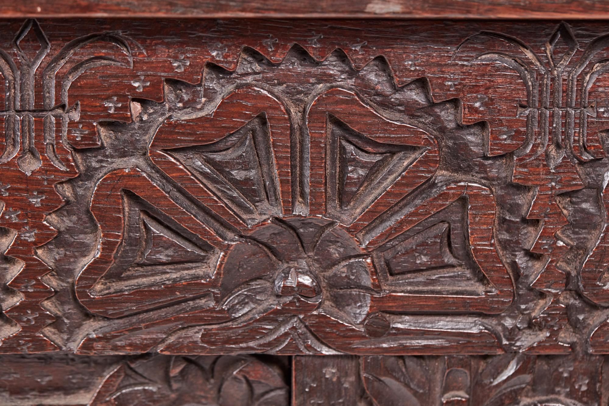18th Century Antique Carved Oak Paneled Coffer In Excellent Condition In Suffolk, GB
