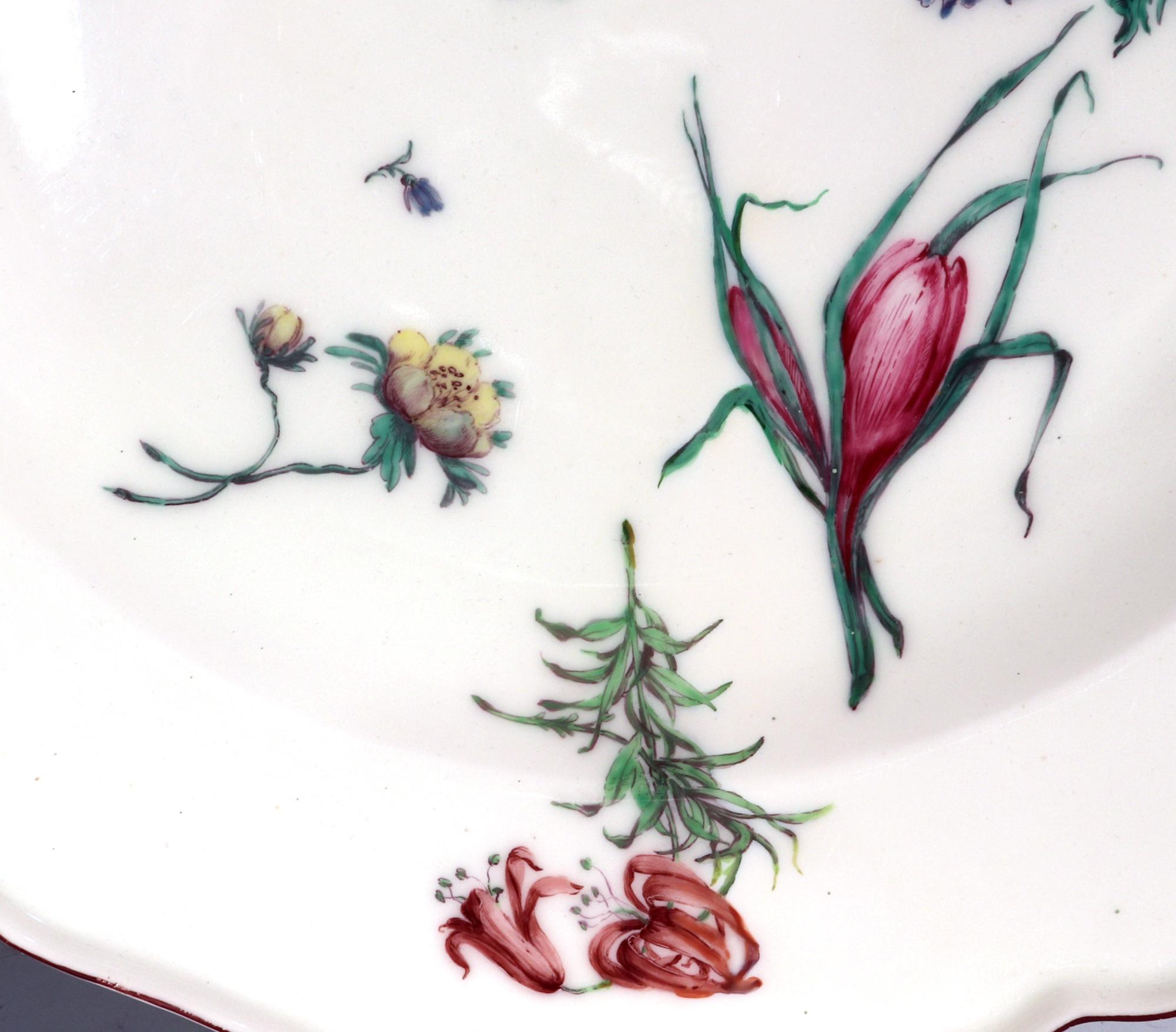18th Century Antique Chelsea Porcelain Massive Botanical Dish, Red Anchor Period For Sale 3