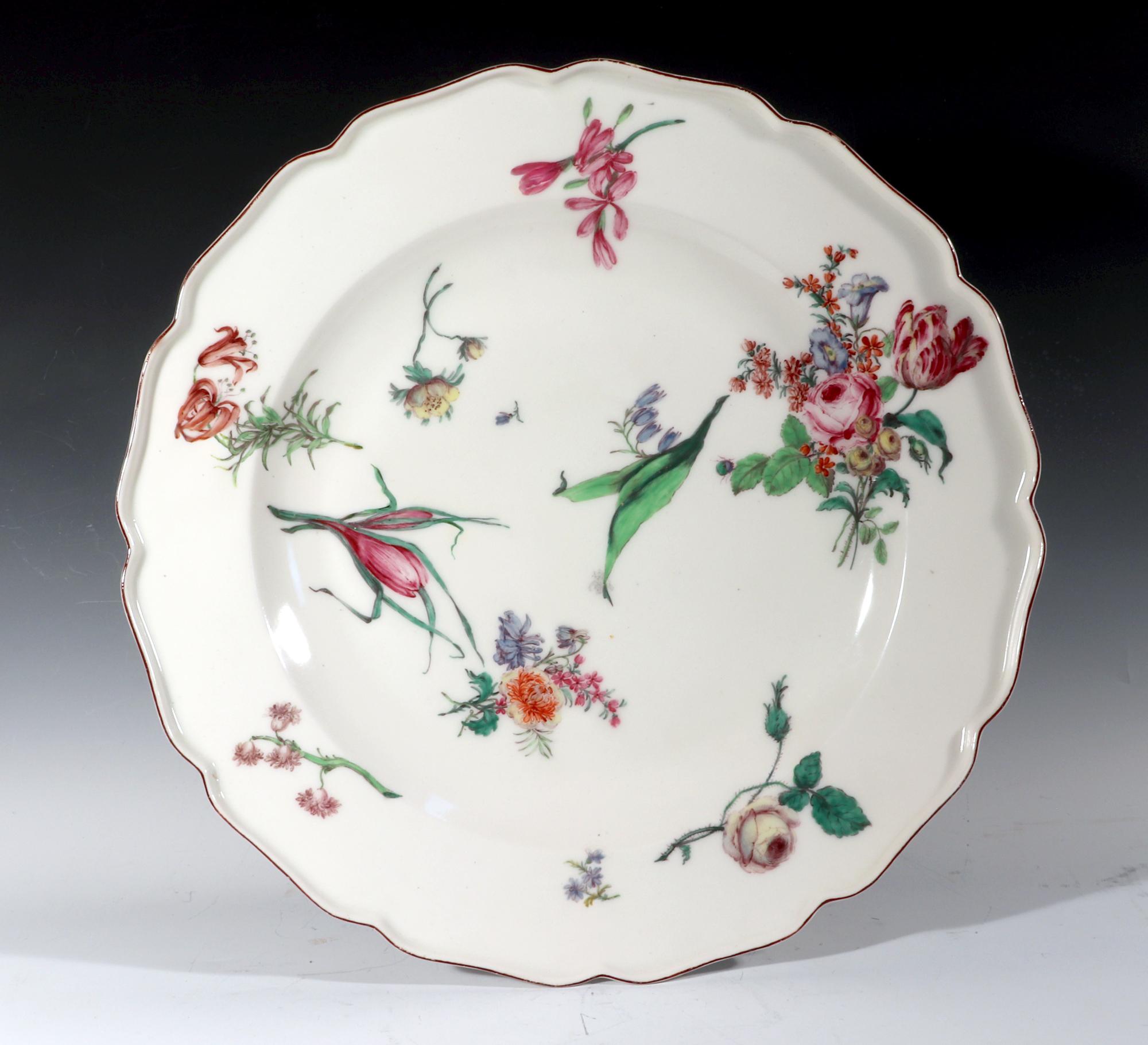 18th Century Antique Chelsea Porcelain Massive Botanical Dish, Red Anchor Period For Sale 5