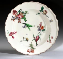 18th Century Antique Chelsea Porcelain Massive Botanical Dish, Red Anchor Period