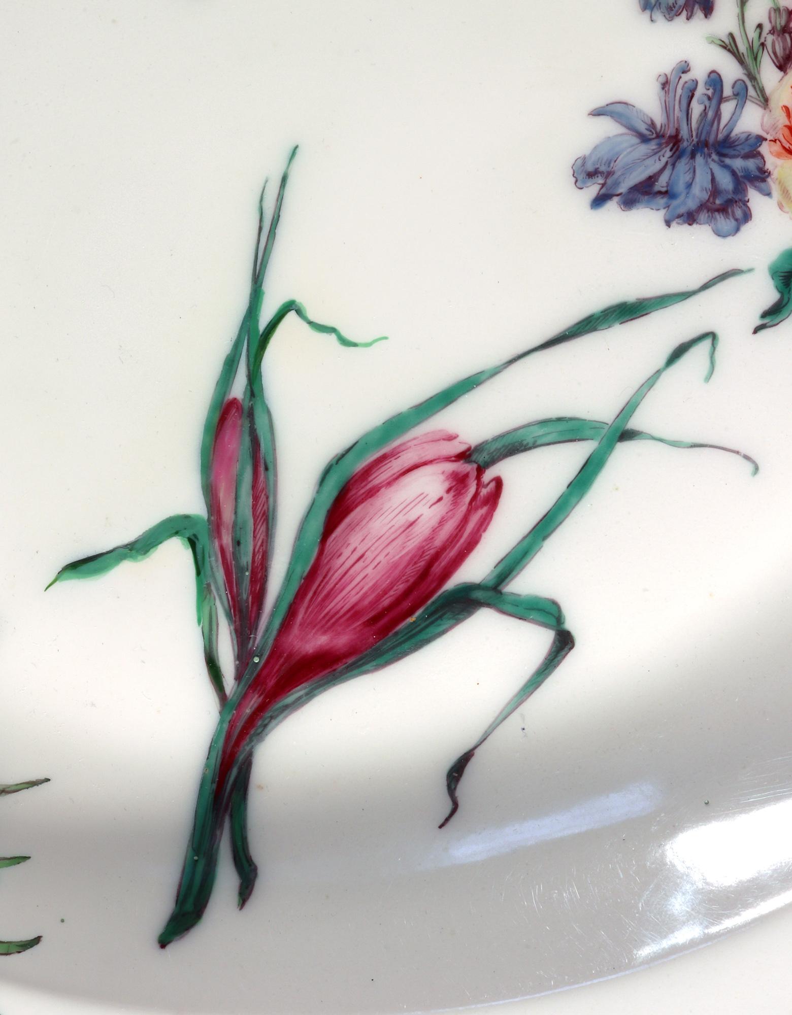 English 18th Century Antique Chelsea Porcelain Massive Botanical Dish, Red Anchor Period For Sale