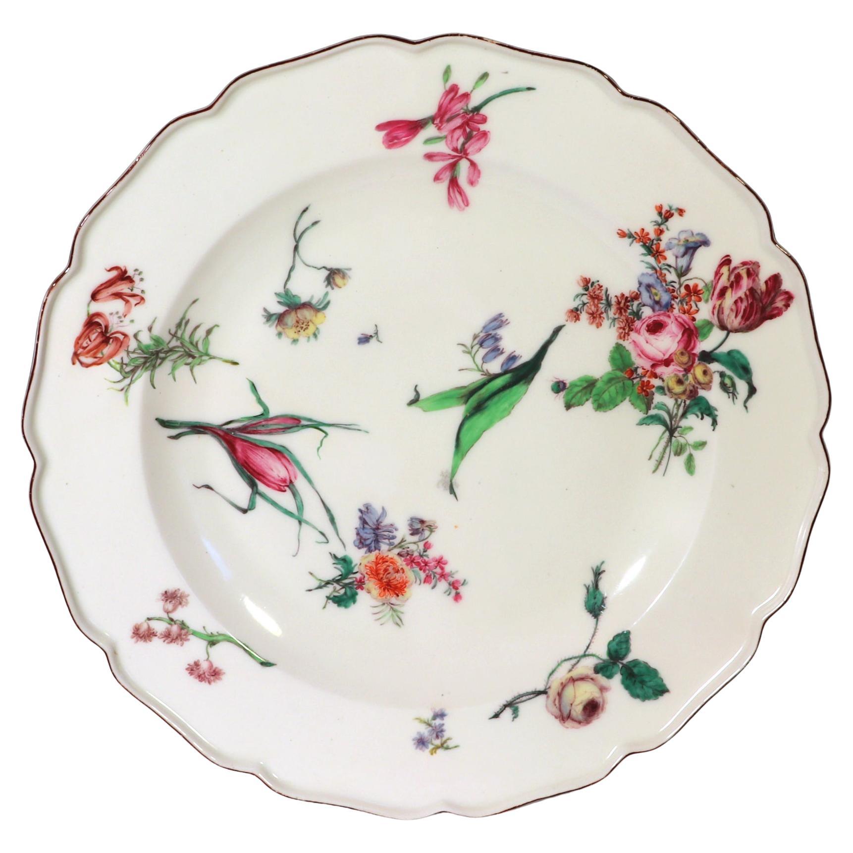 18th Century Antique Chelsea Porcelain Massive Botanical Dish, Red Anchor Period