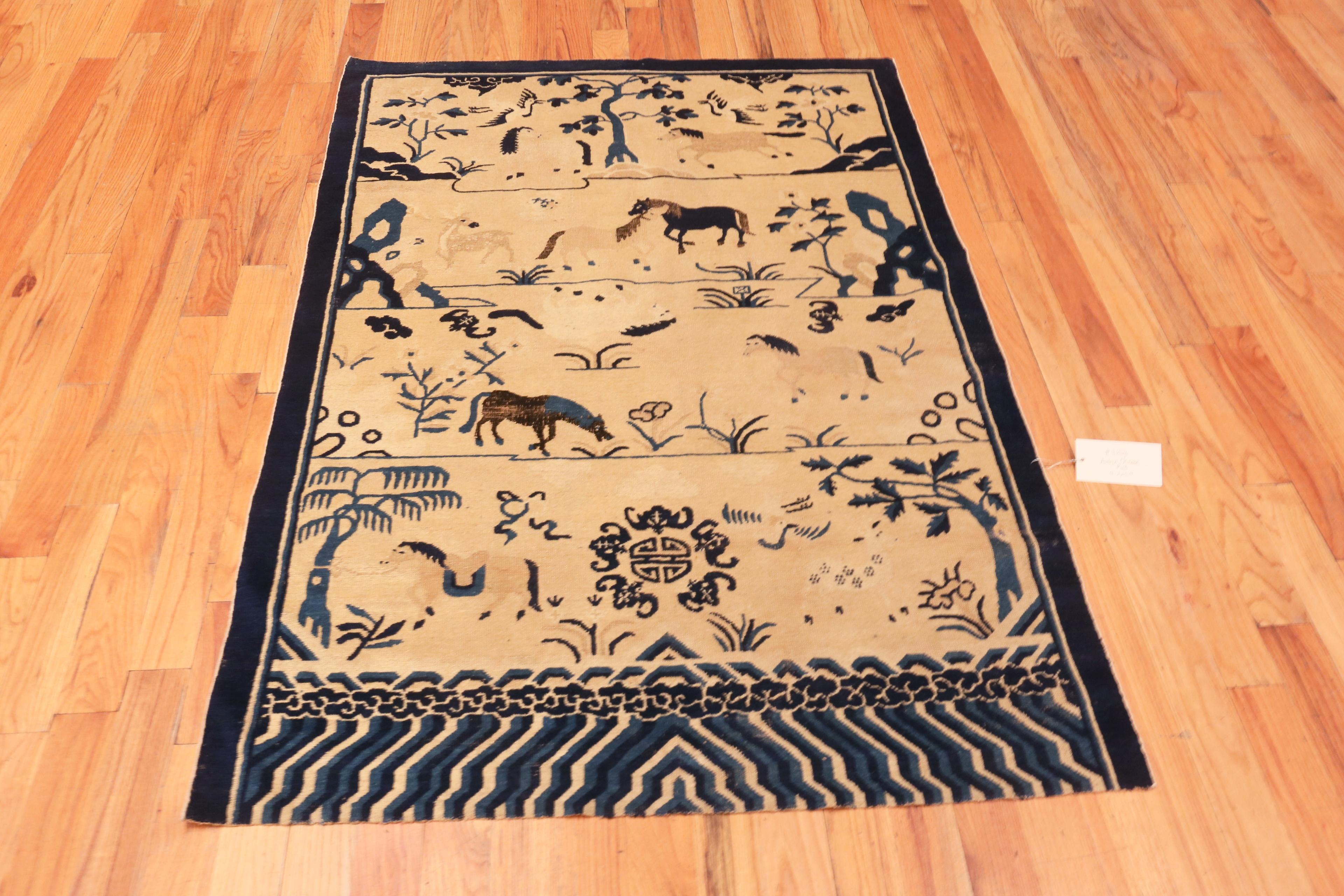 Wool 18th Century Antique Chinese Animal Rug. Size: 4 ft 2 in x 5 ft 9 in