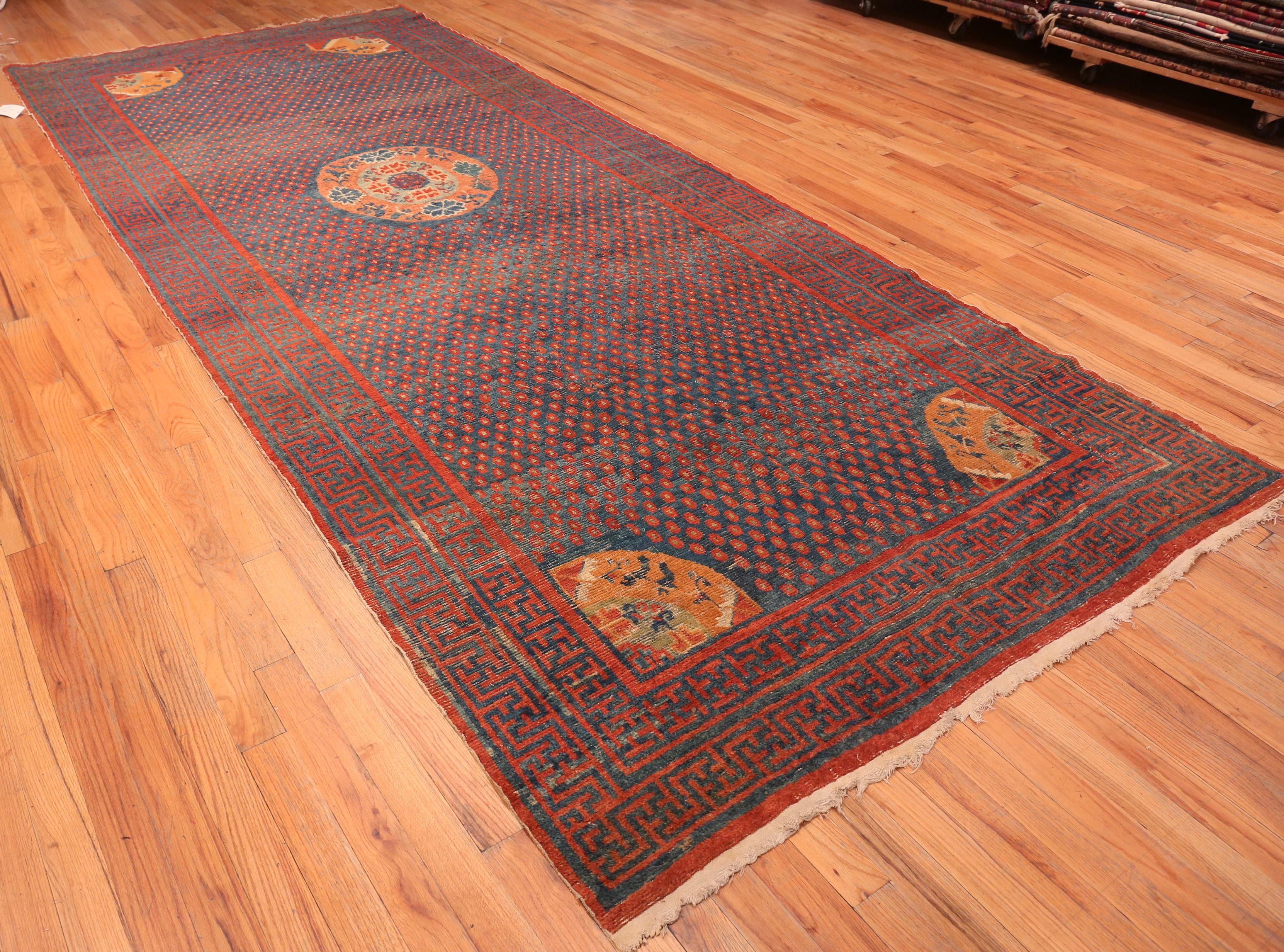 Wool 18th Century Antique Chinese Kansu Rug. 6 ft 7 in x 15 ft 6 in For Sale